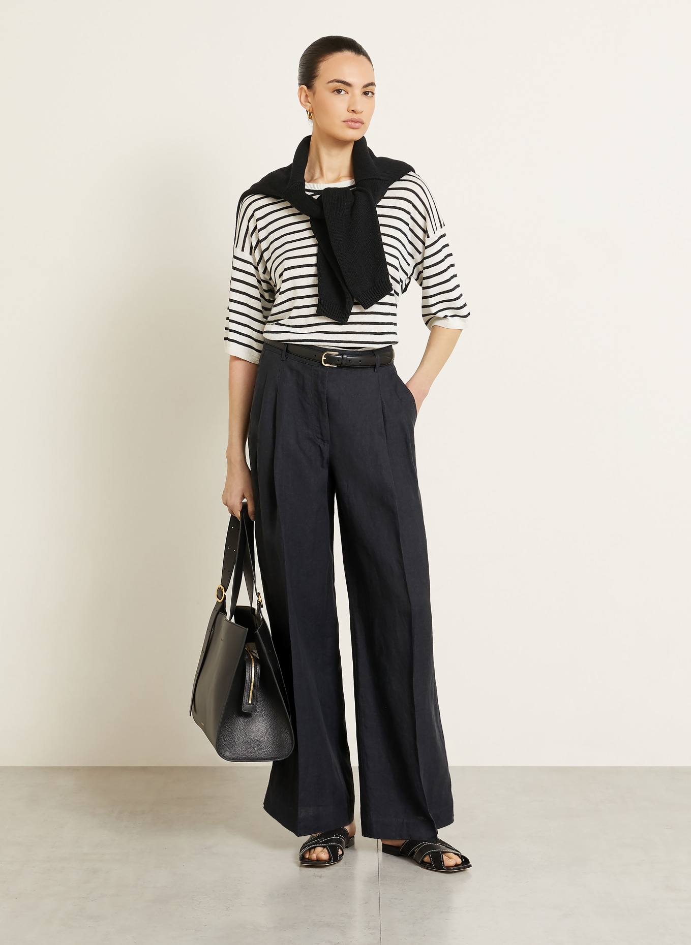 IRIS von ARNIM Marlene-broek SANTORINI van linnen: ZWART