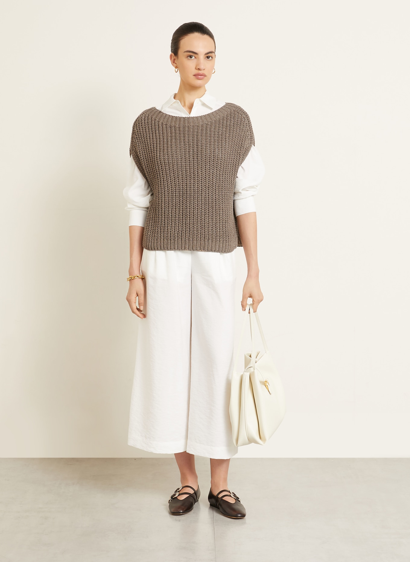 IRIS von ARNIM Strickshirt AVELIN mit Leinen und Seide: TAUPE