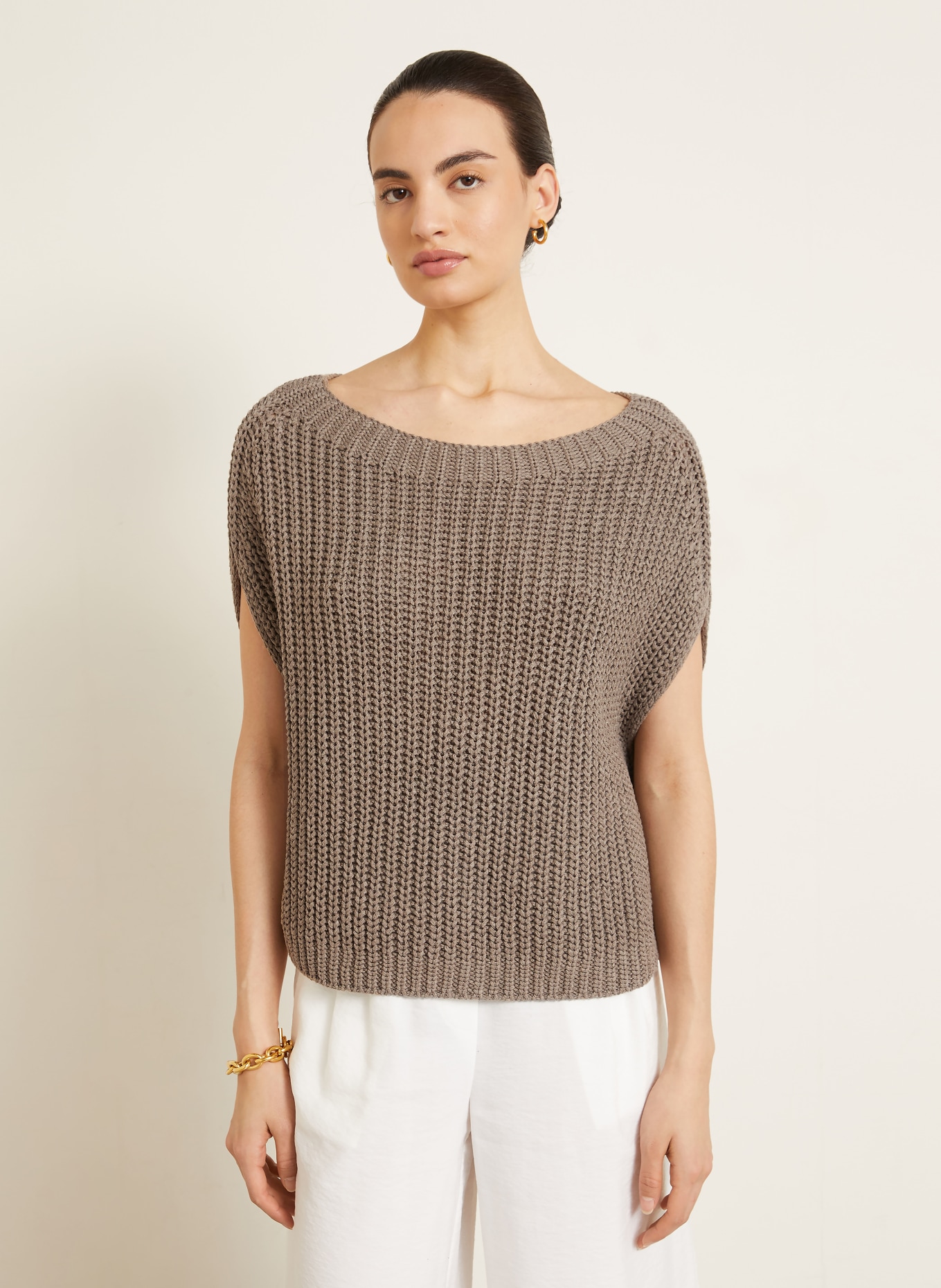 IRIS von ARNIM Strickshirt AVELIN mit Leinen und Seide: TAUPE