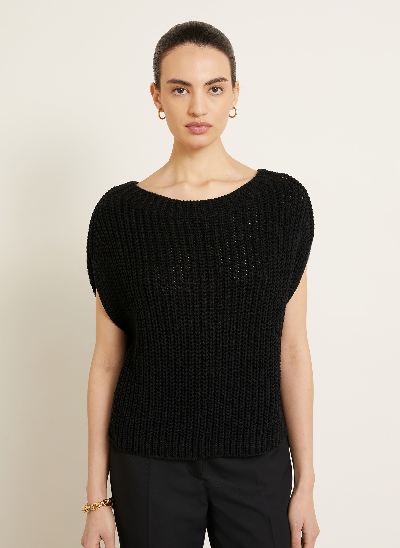 IRIS von ARNIM Gebreid shirt AVELIN met linnen en zijde: ZWART