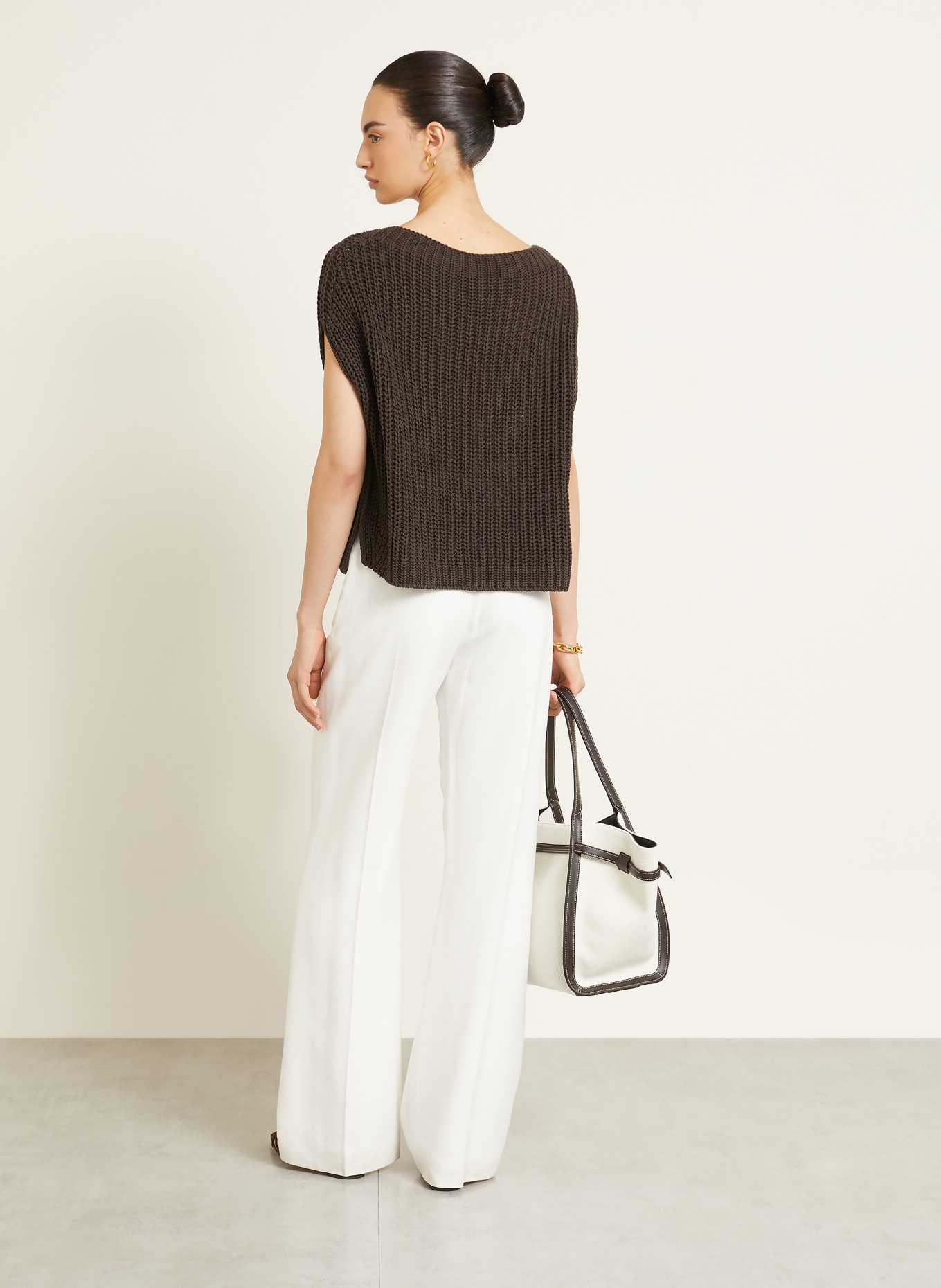 IRIS von ARNIM Gebreid shirt AVELIN met linnen en zijde: MARRON FONCÉ