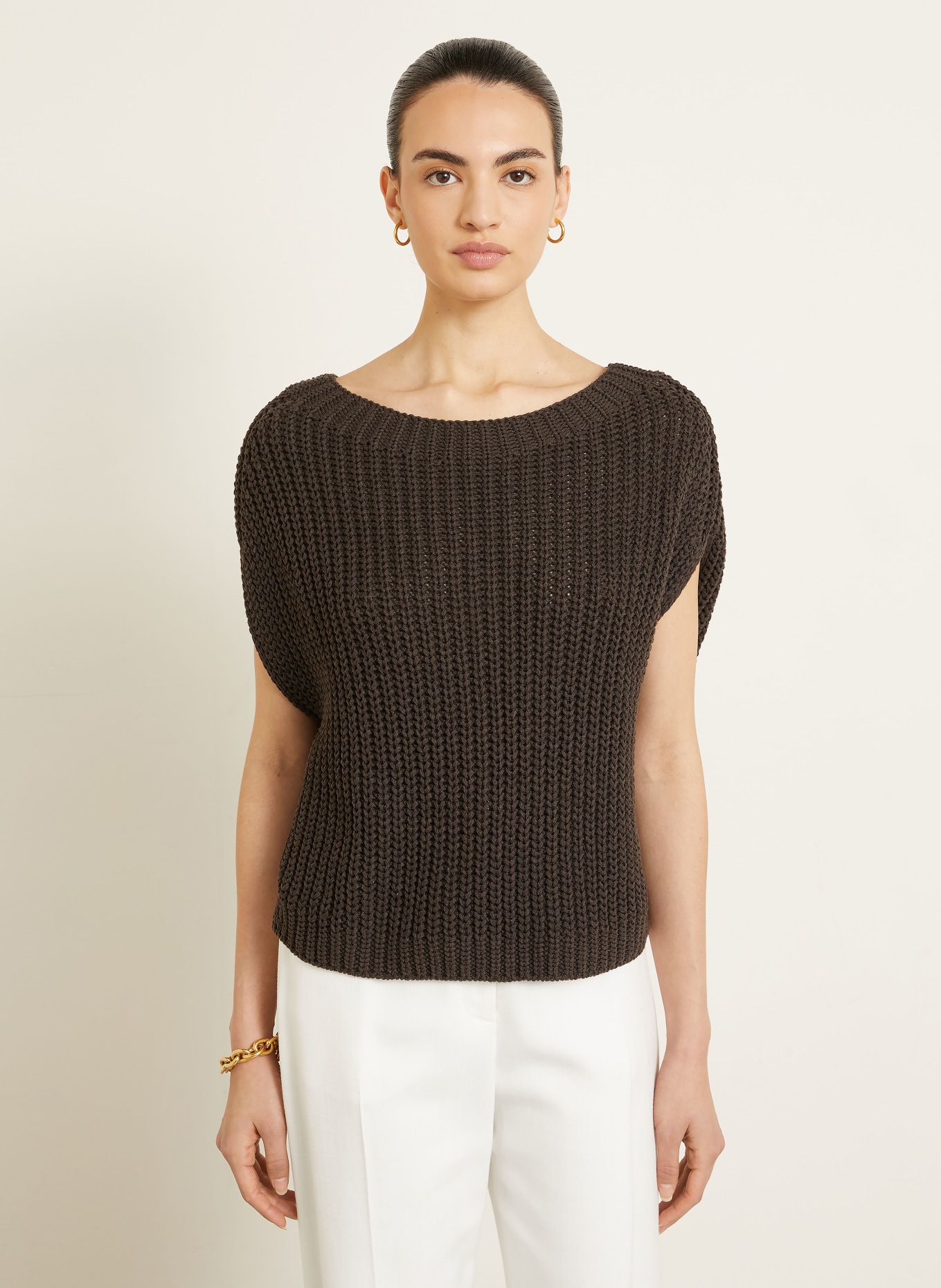 IRIS von ARNIM Gebreid shirt AVELIN met linnen en zijde: MARRON FONCÉ