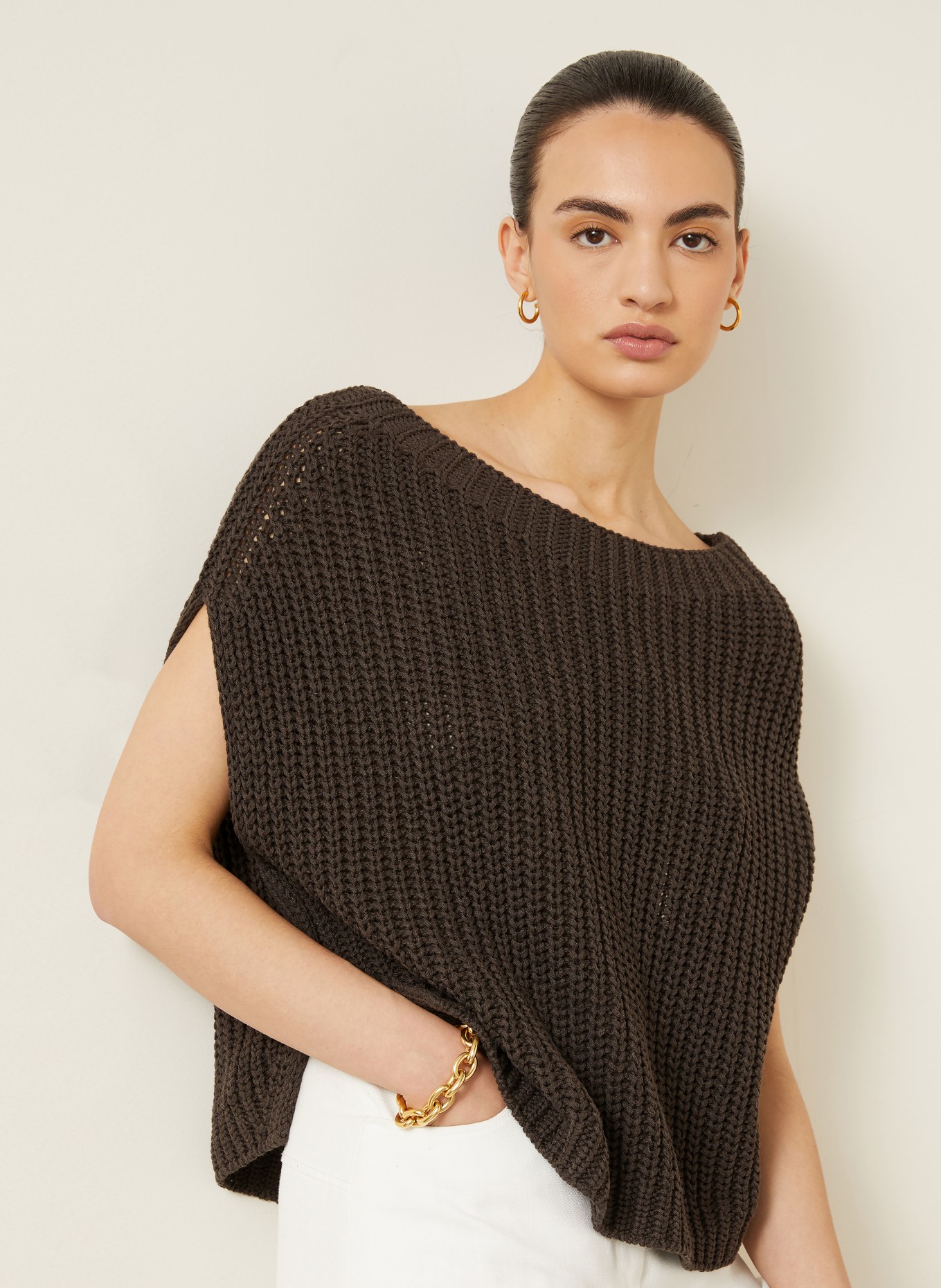 IRIS von ARNIM Gebreid shirt AVELIN met linnen en zijde: MARRON FONCÉ