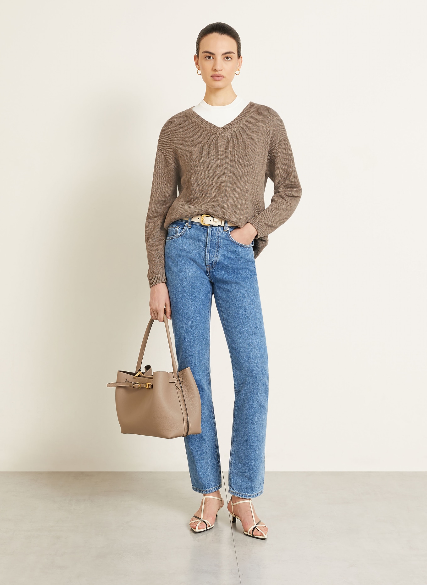 IRIS von ARNIM Trui DIONA met zijde en linnen: TAUPE