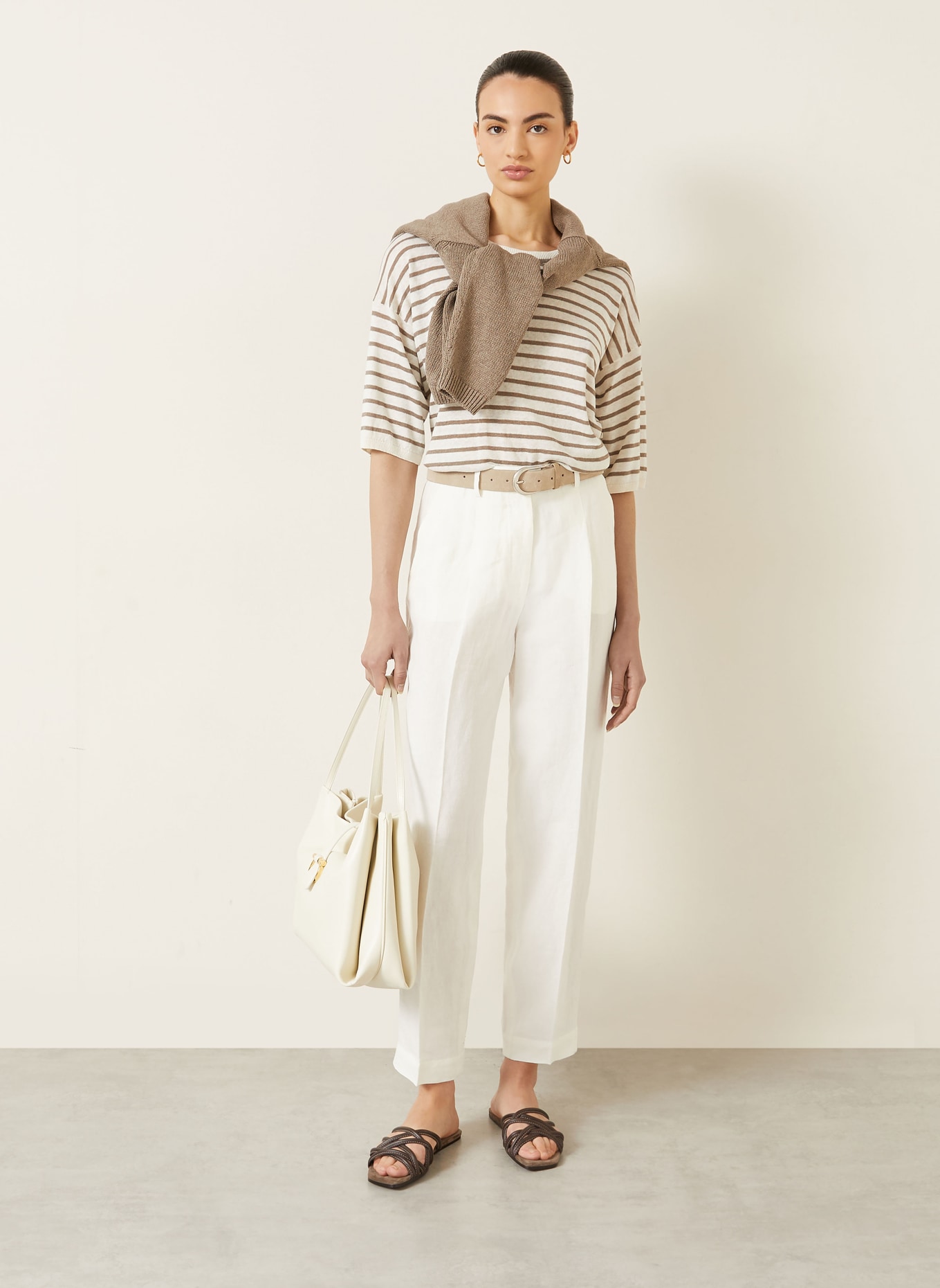 IRIS von ARNIM Gebreid shirt EMINA met zijde en linnen: CRÈME / TAUPE