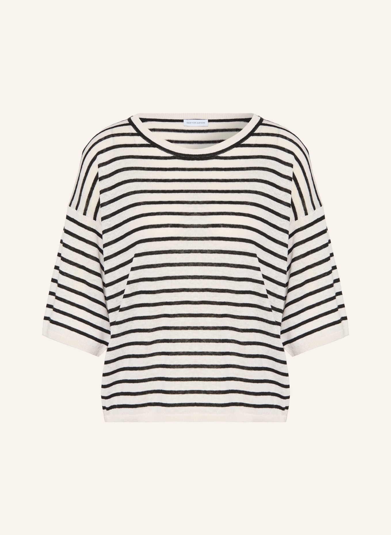IRIS von ARNIM Gebreid shirt EMINA met zijde en linnen: CRÈME / ZWART