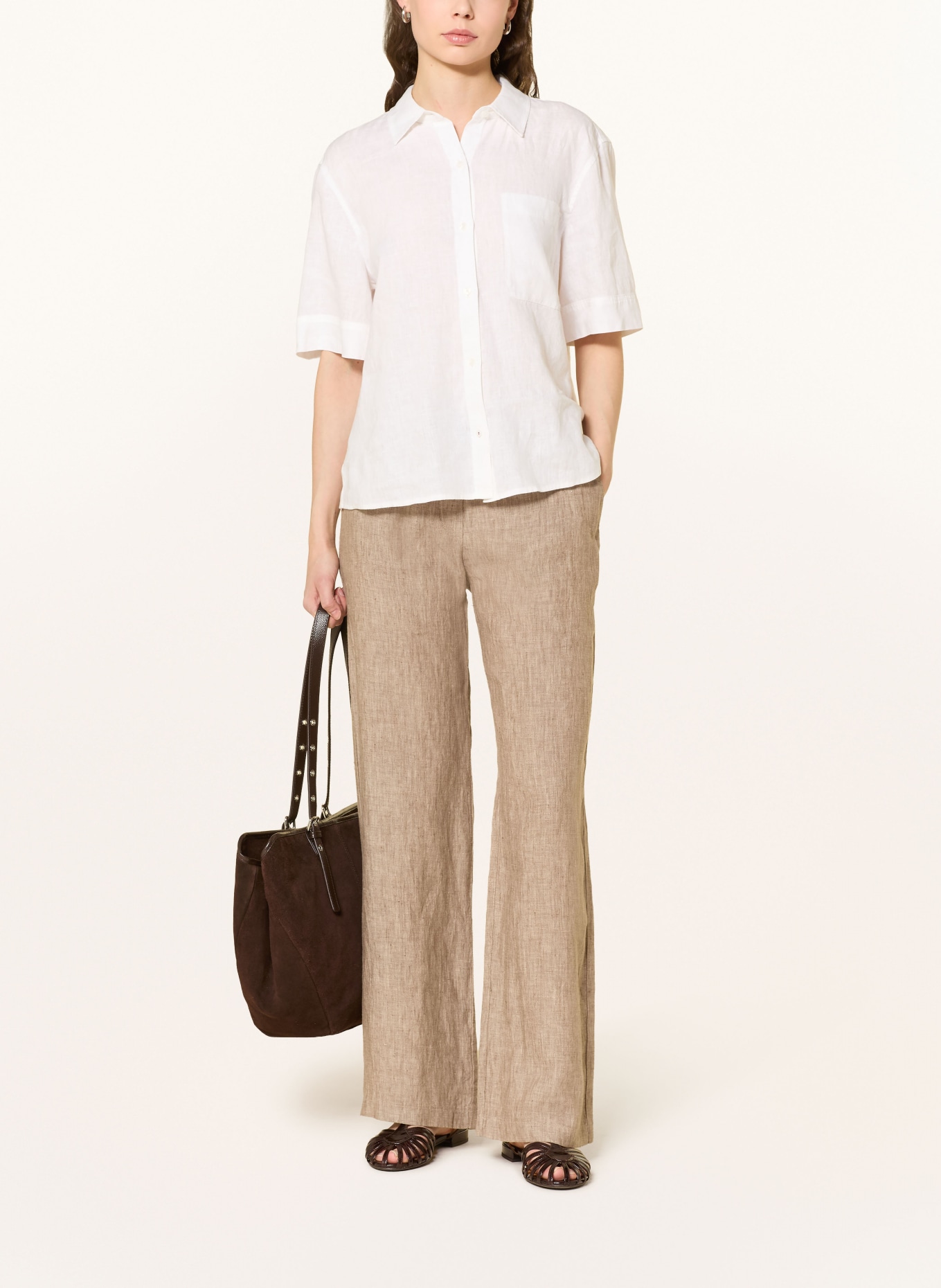 MAC CHIARA linen wide-leg pants: BEIGE