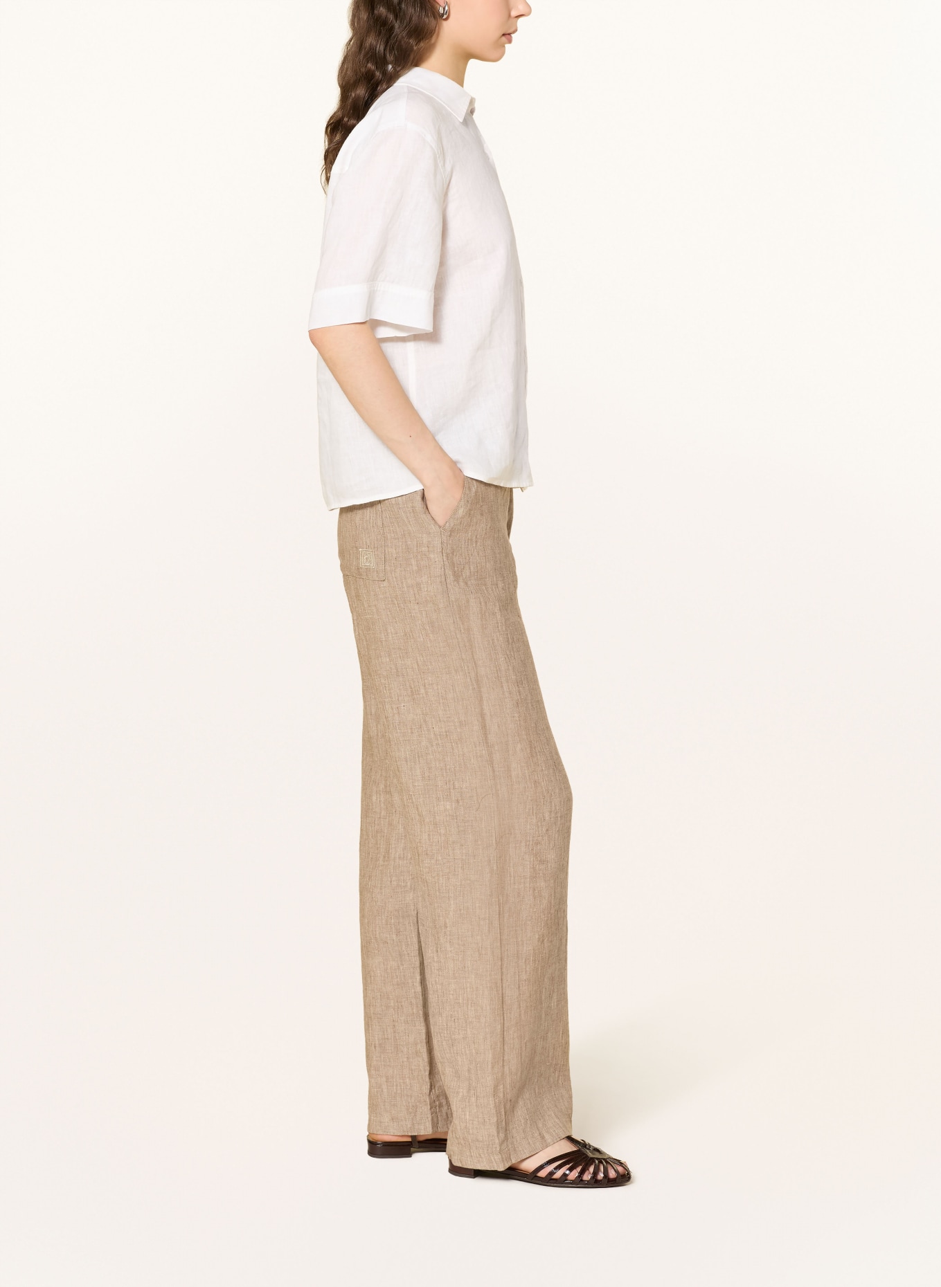 MAC CHIARA linen wide-leg pants: BEIGE