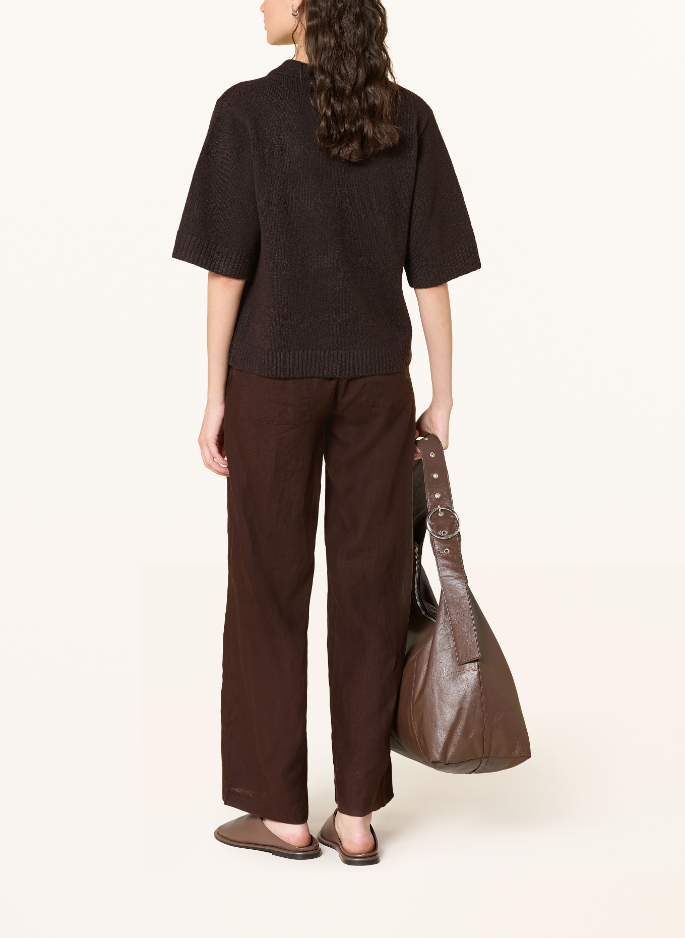 MAC CHIARA linen wide-leg pants: DARK BROWN