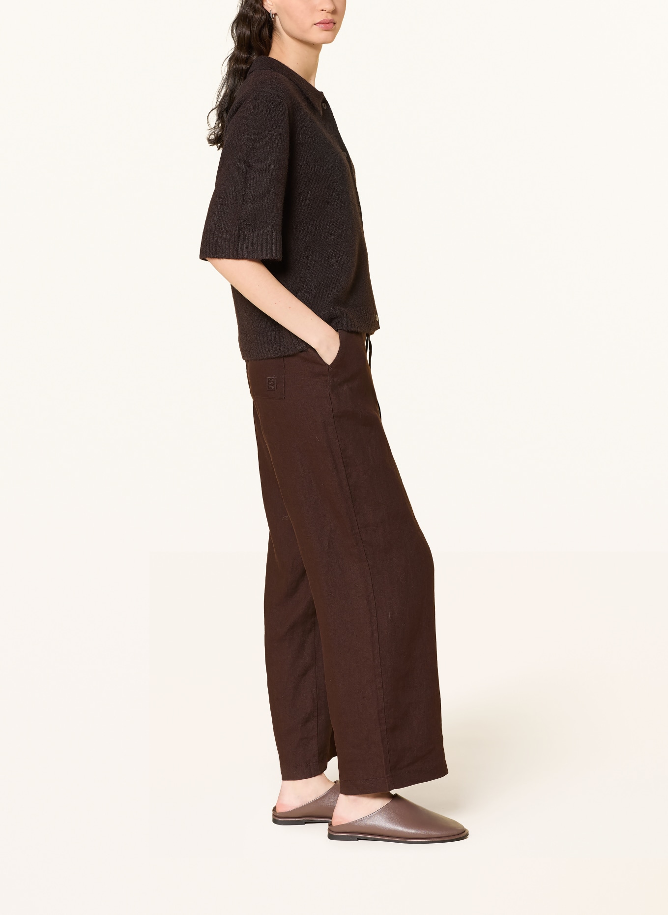 MAC CHIARA linen wide-leg pants: DARK BROWN