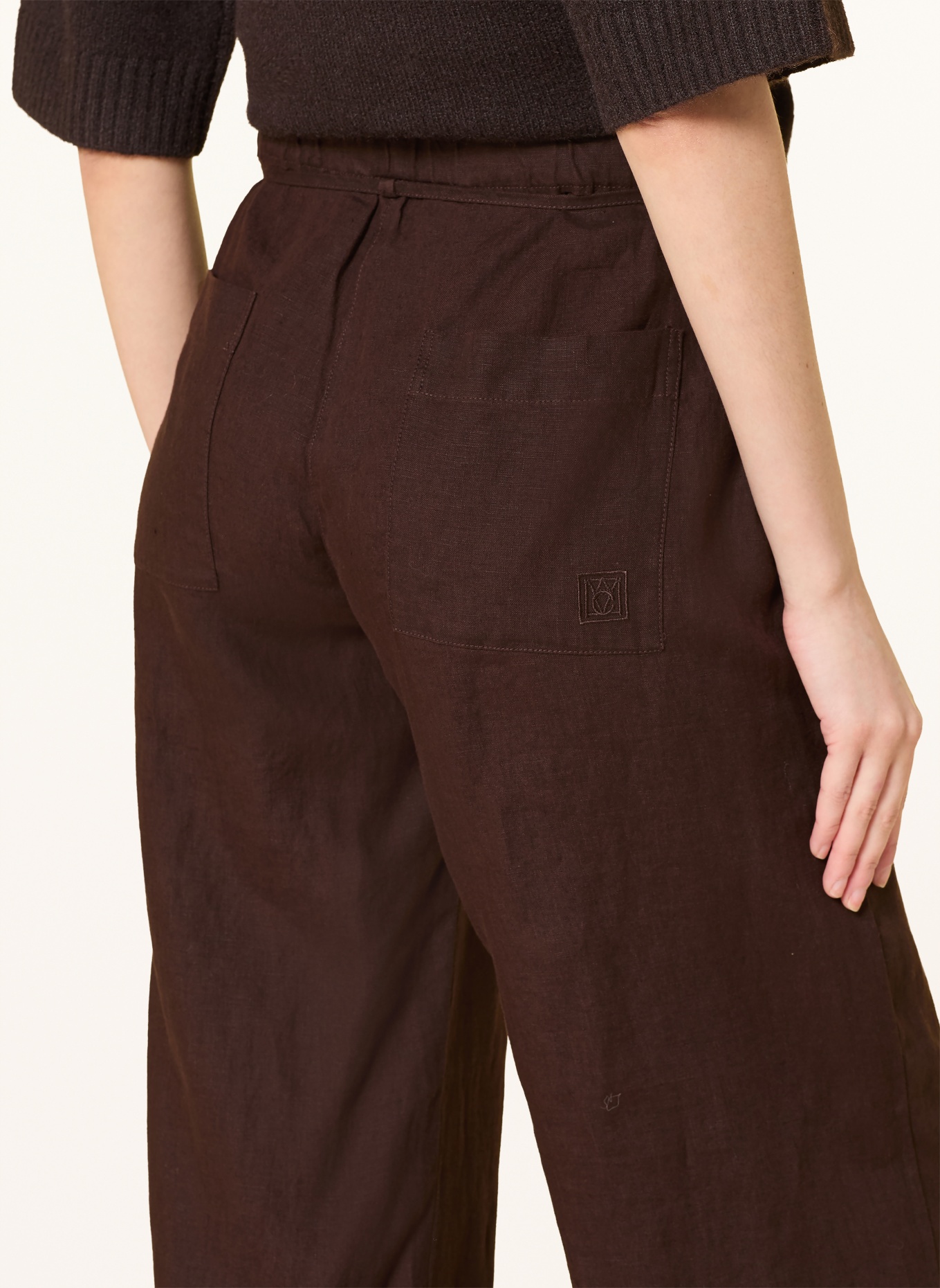 MAC CHIARA linen wide-leg pants: DARK BROWN
