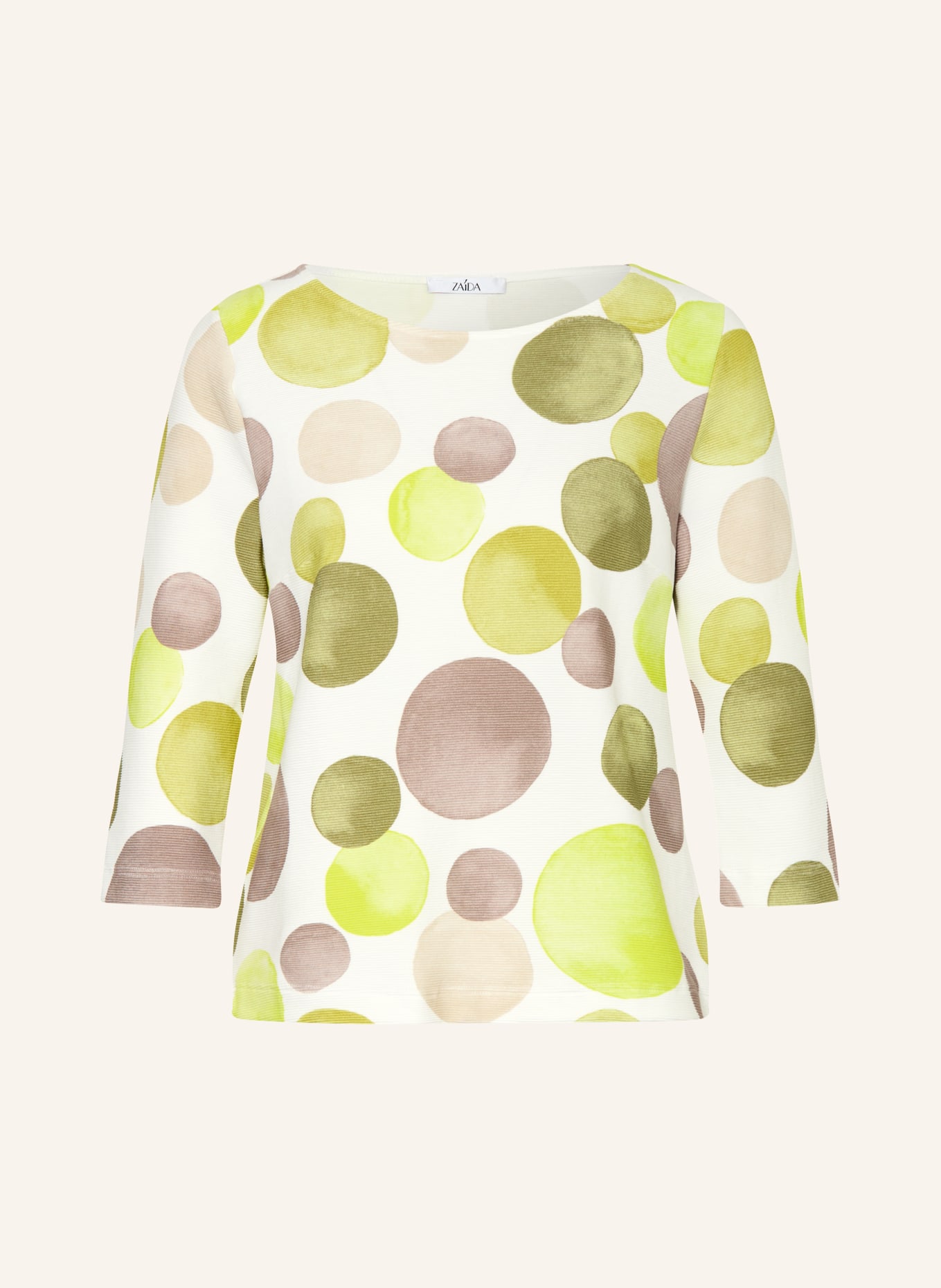 ZAÍDA Shirt met 3/4-mouwen: WIT / OLIJF / NEONGROEN
