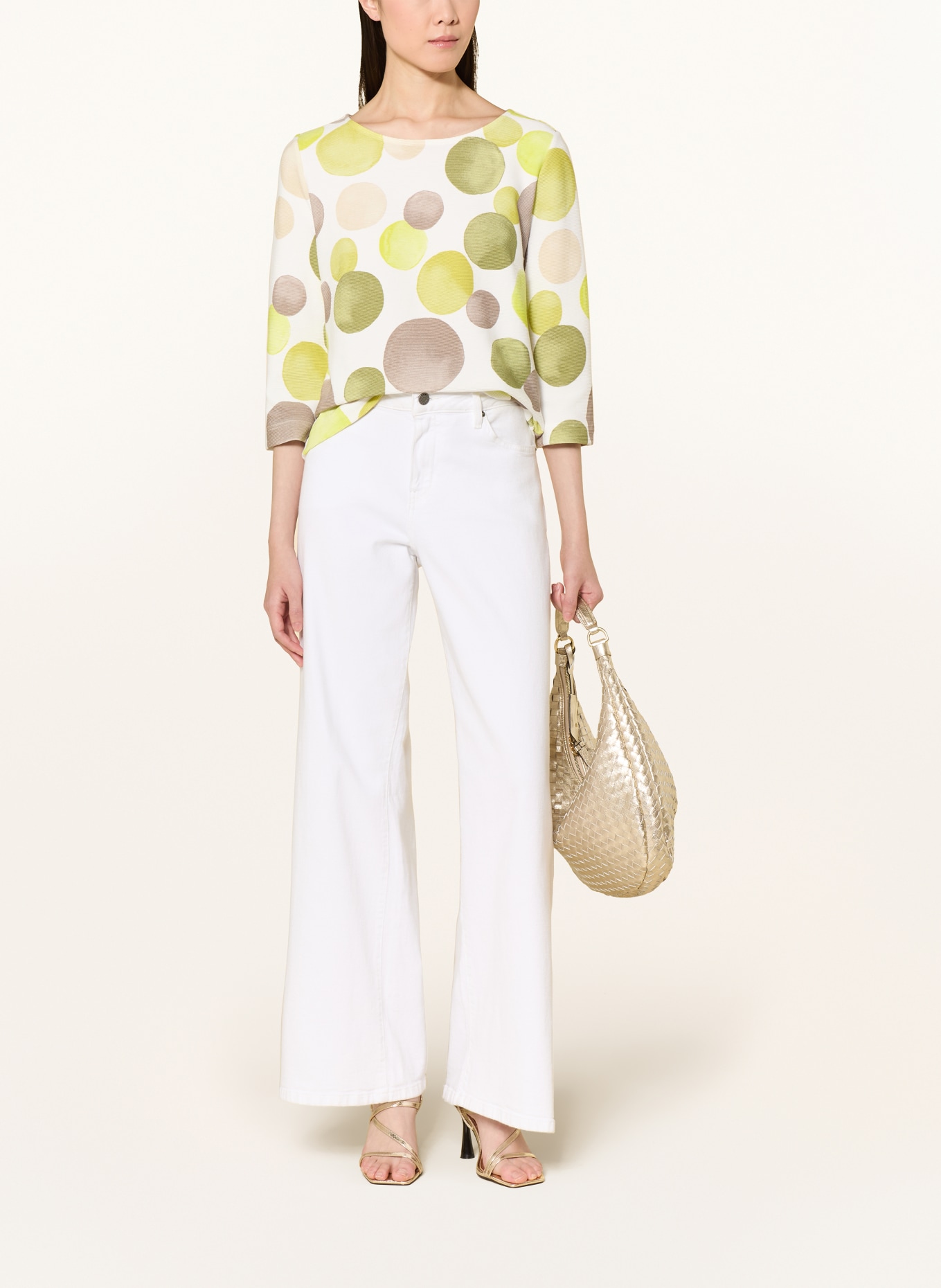 ZAÍDA Shirt met 3/4-mouwen: WIT / OLIJF / NEONGROEN