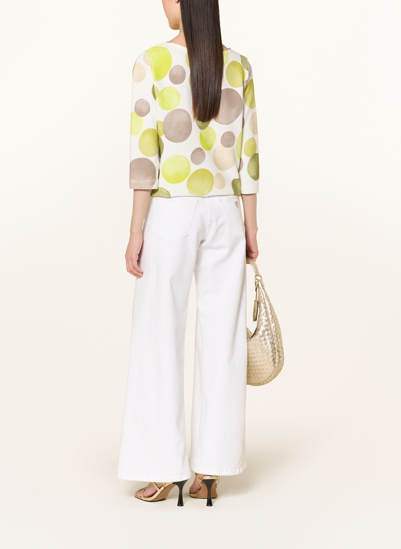 ZAÍDA Shirt met 3/4-mouwen: WIT / OLIJF / NEONGROEN