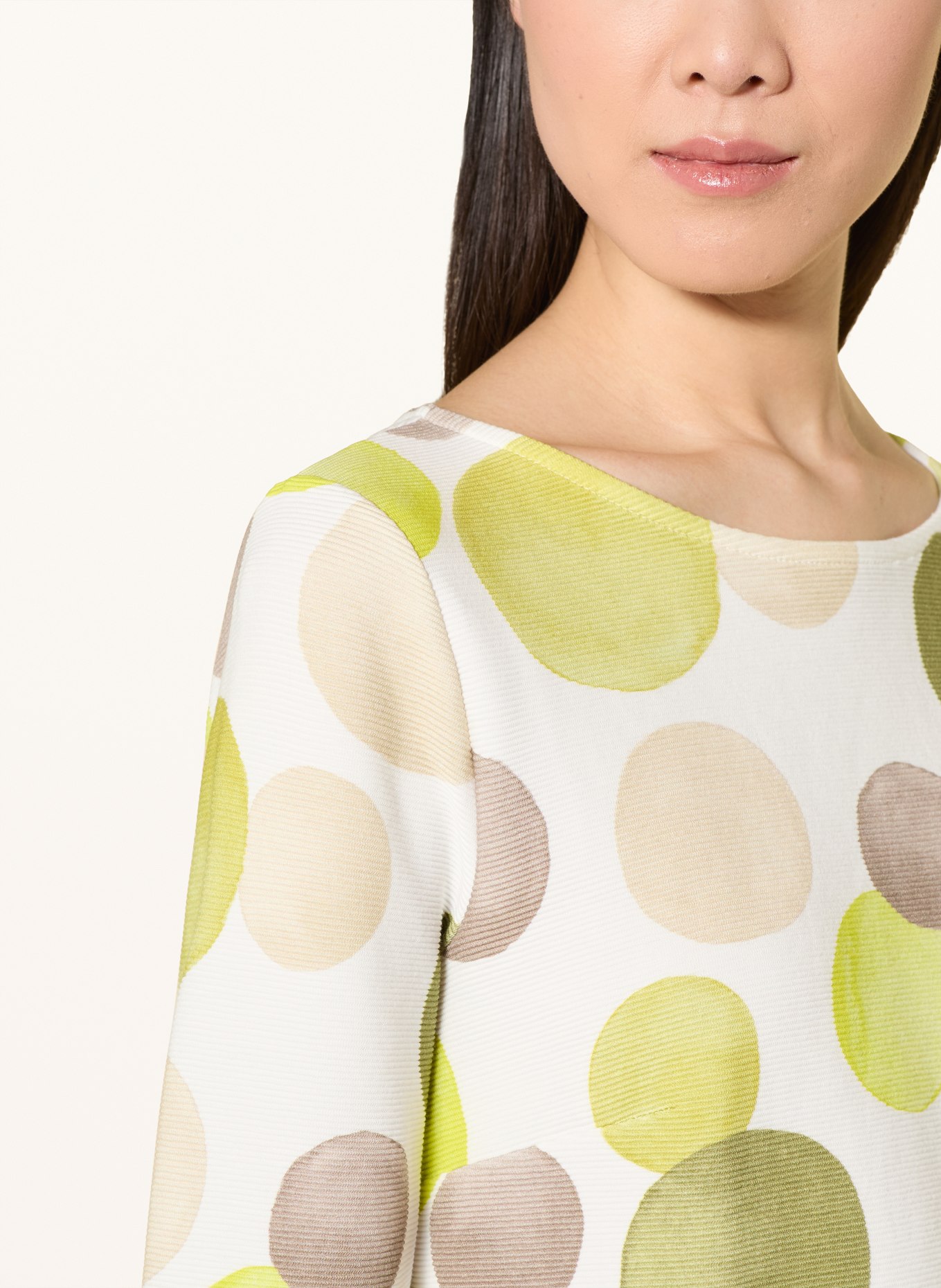 ZAÍDA Shirt met 3/4-mouwen: WIT / OLIJF / NEONGROEN