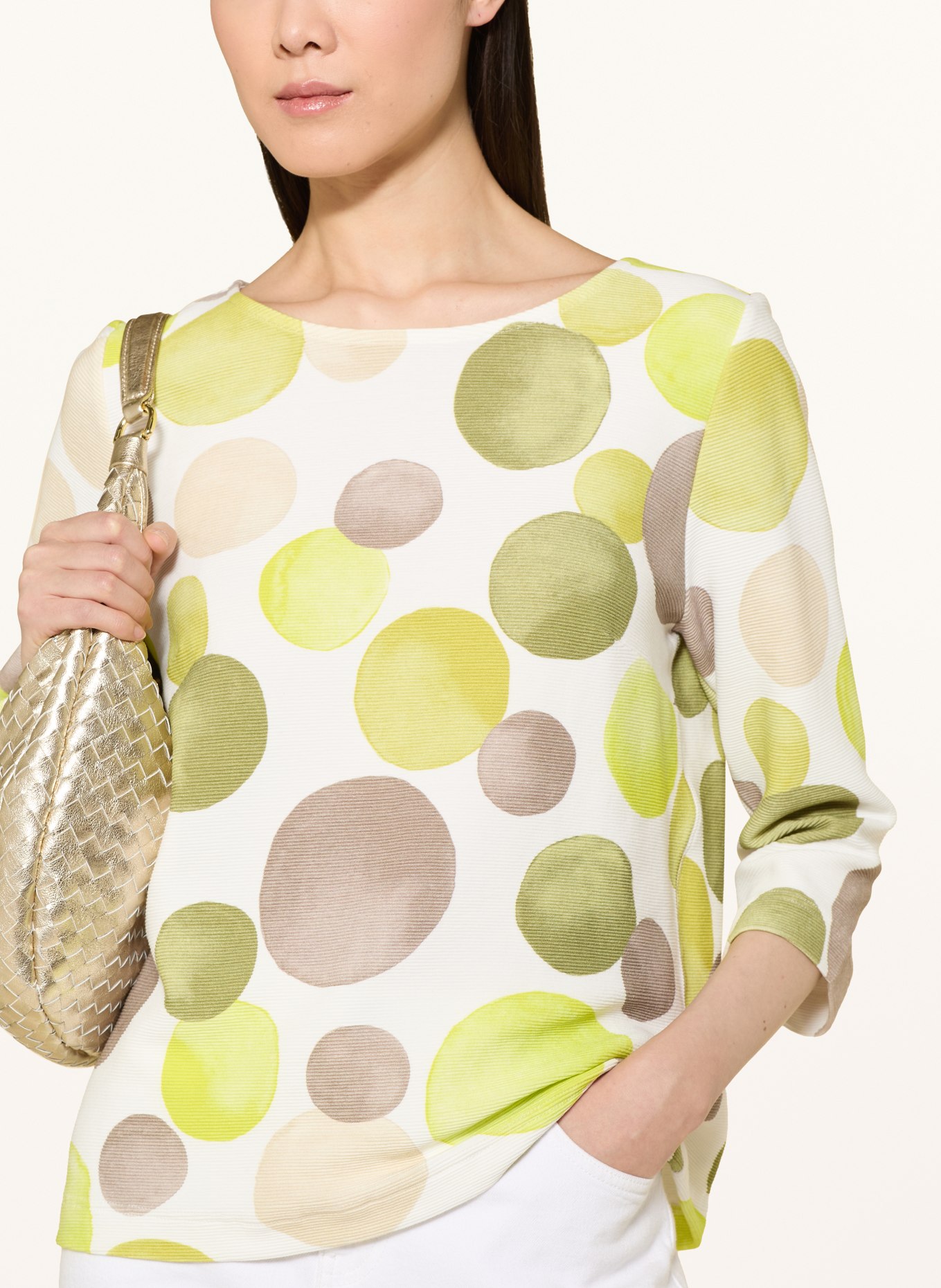 ZAÍDA Shirt met 3/4-mouwen: WIT / OLIJF / NEONGROEN