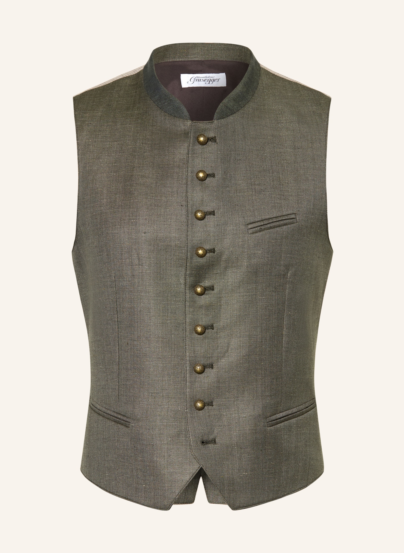 Grasegger Trachtenweste AURACH im Materialmix mit Leinen: GRÜN / BEIGE / TAUPE