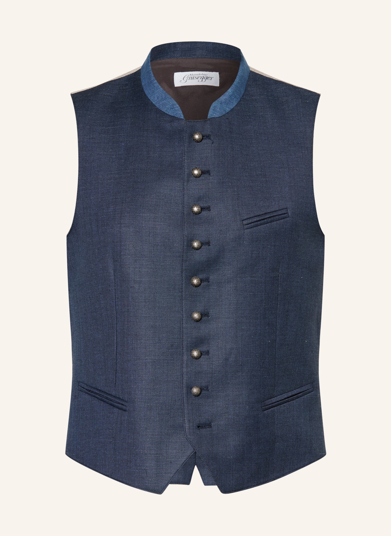 Grasegger Trachtenweste AURACH im Materialmix mit Leinen: DUNKELBLAU / BEIGE / TAUPE