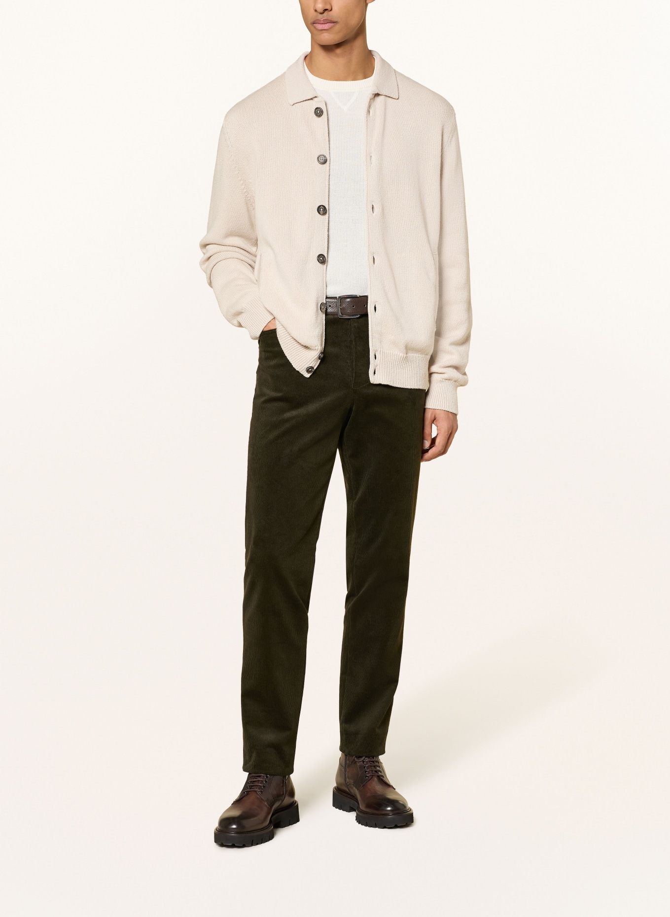 Grasegger TURIN slim fit corduroy pants: DARK GREEN