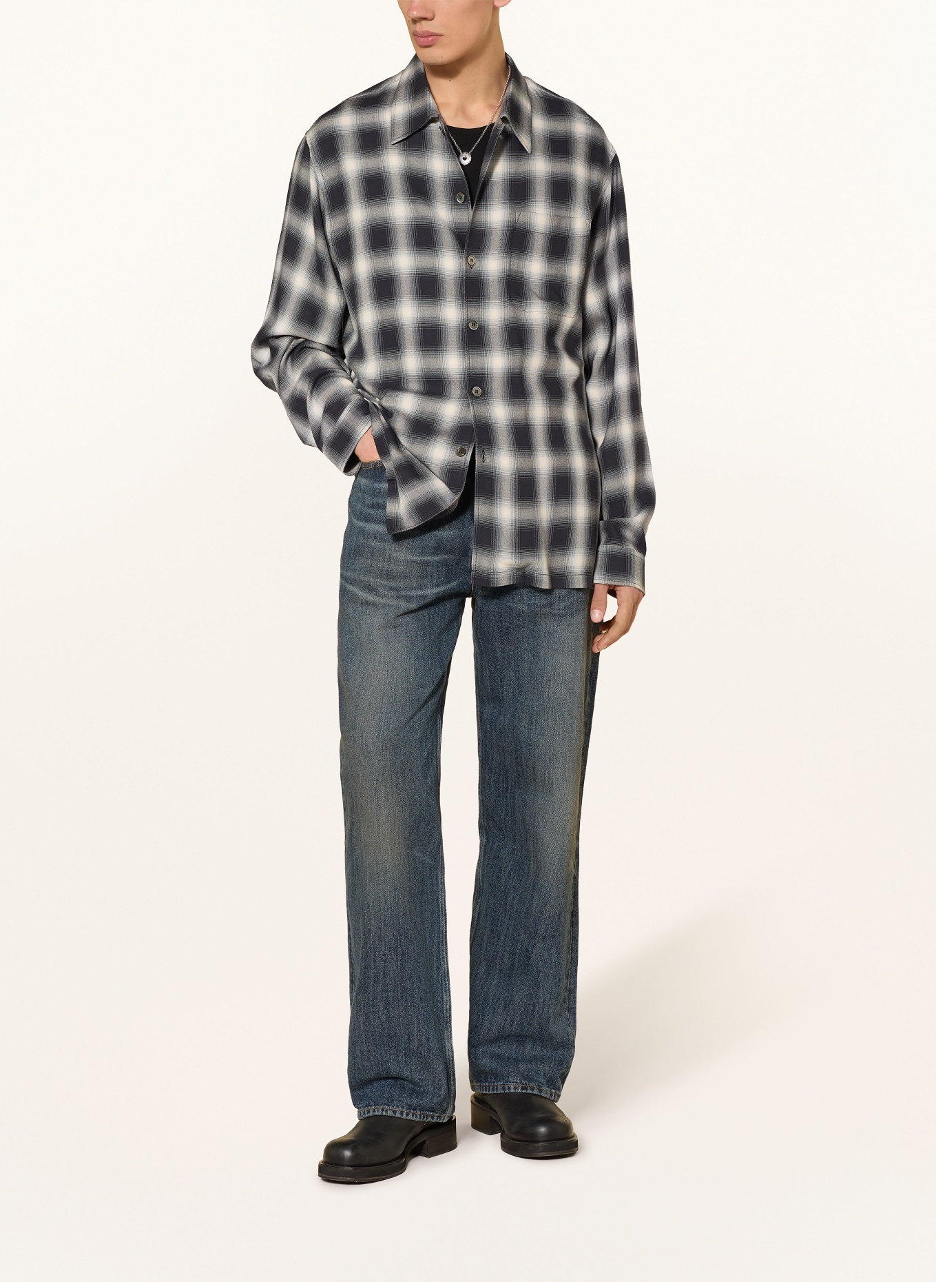 OUR LEGACY Hemd EVERY Relaxed Fit: DUNKELBLAU / HELLGRAU