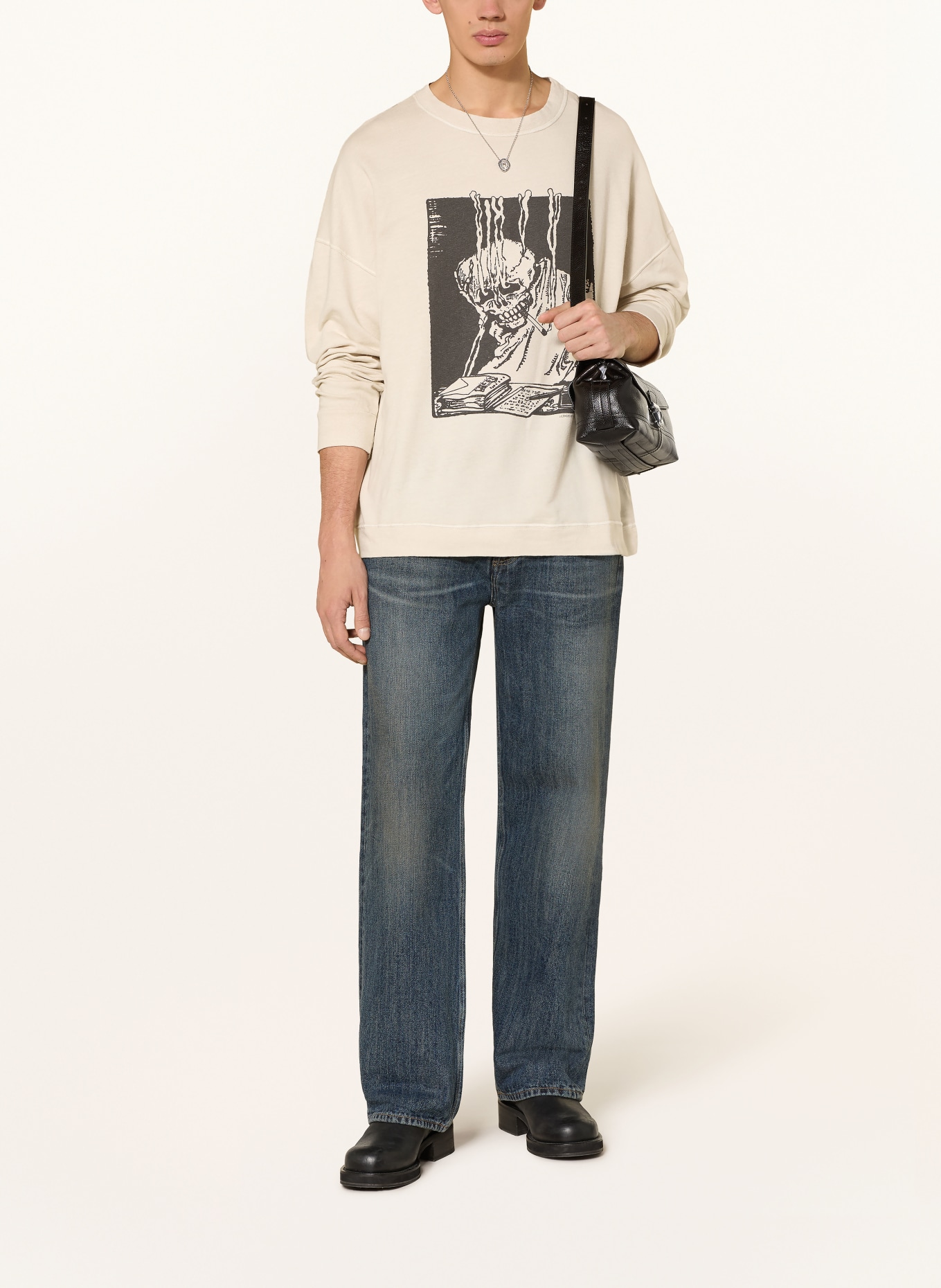 OUR LEGACY Oversized-Sweatshirt SLACK: BEIGE / SCHWARZ