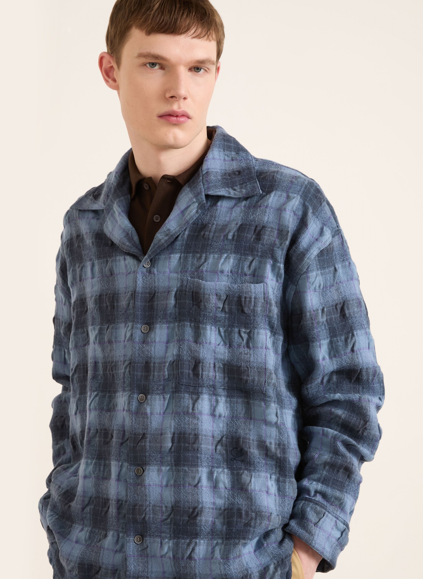 LOEWE Overhemd Comfort Fit: DONKERBLAUW / PAARS / LICHTBLAUW