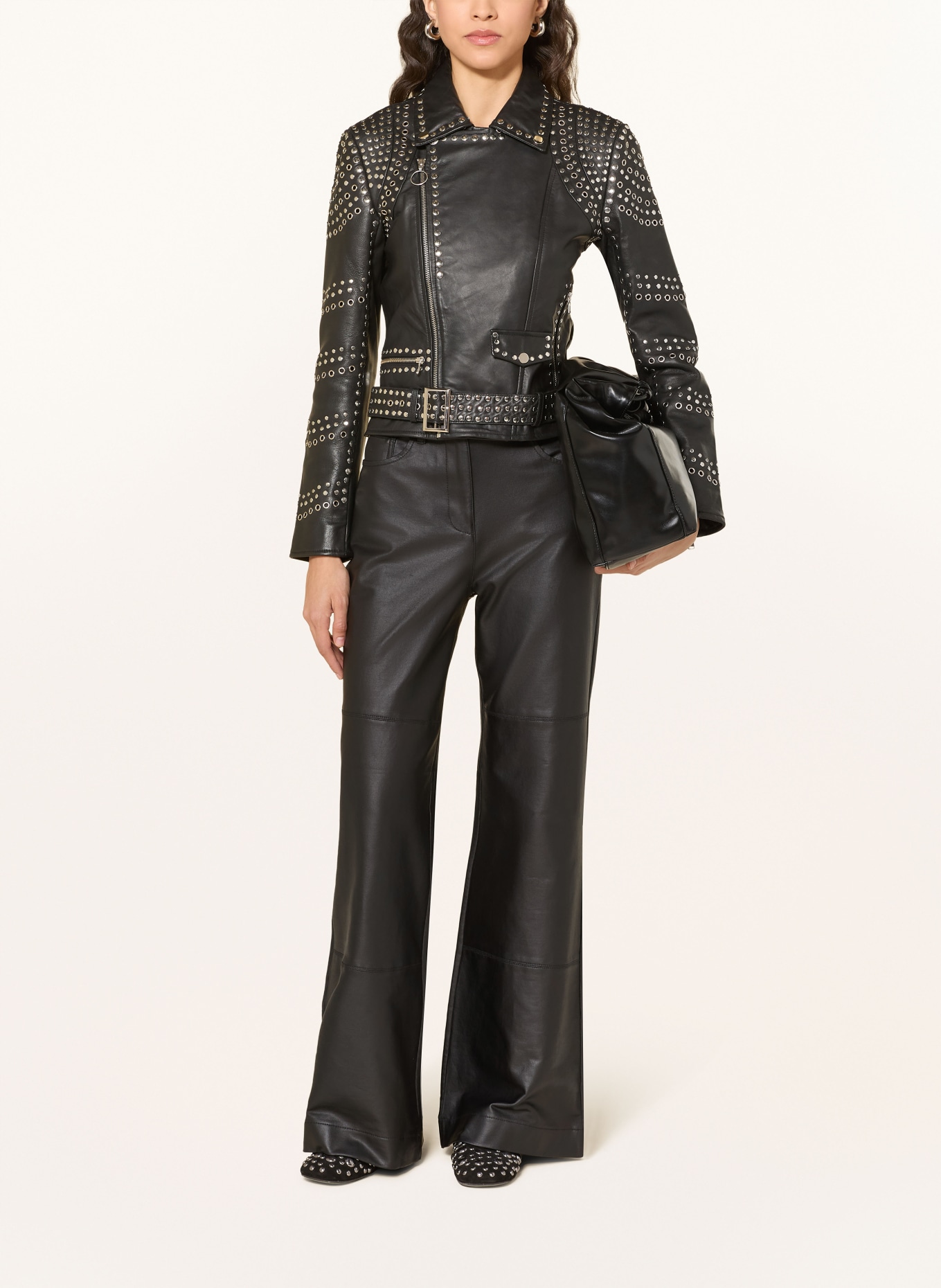 RICANO Leren jas met studs: ZWART / ZILVER