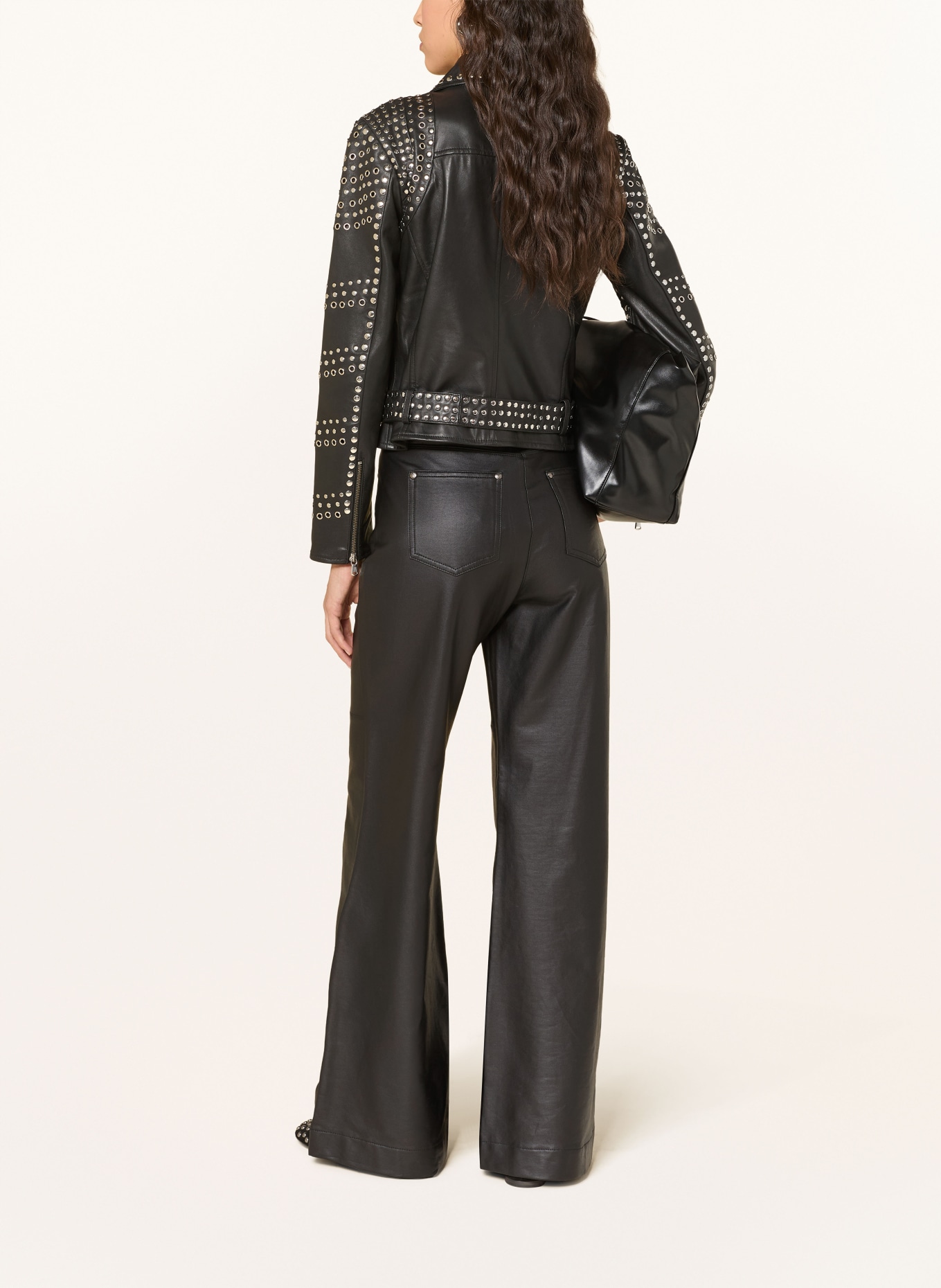 RICANO Leren jas met studs: ZWART / ZILVER