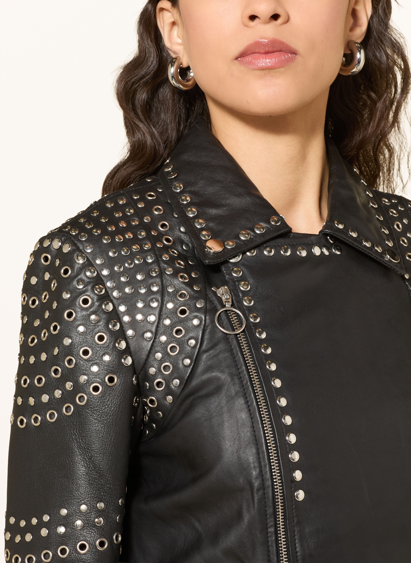 RICANO Leren jas met studs: ZWART / ZILVER