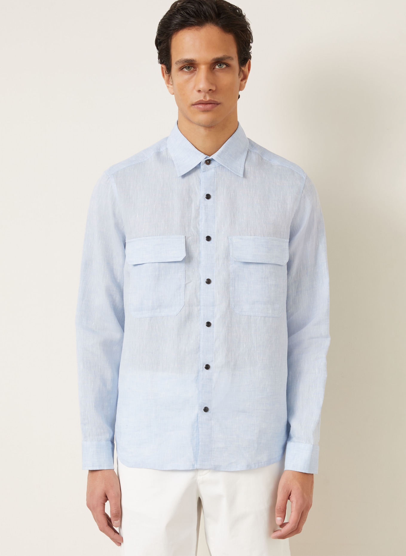 FIORONI Linnen overhemd Comfort Fit: LICHTBLAUW