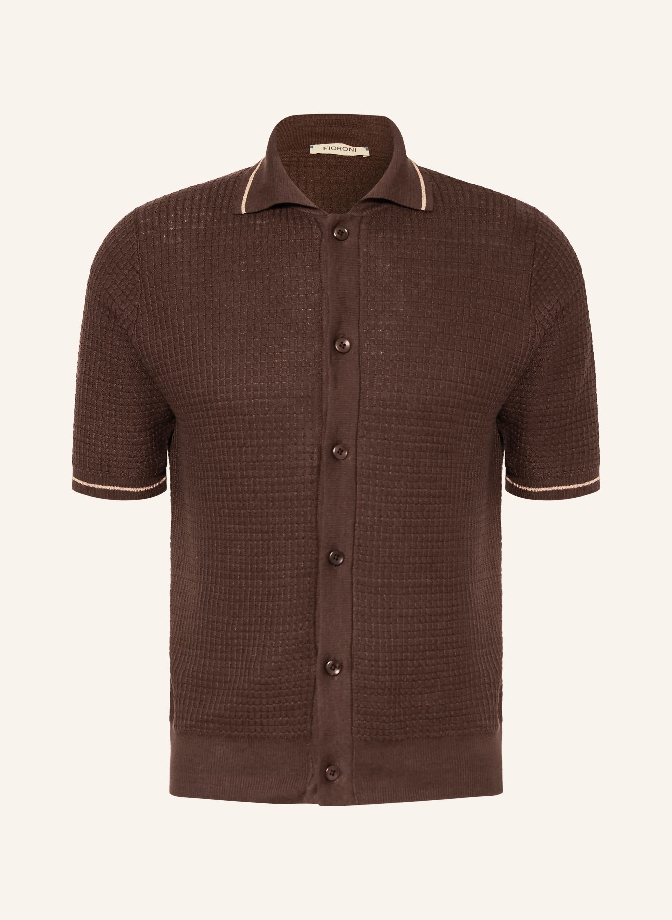 FIORONI Gebreid overhemd met extra slanke pasvorm en linnen: MARRON FONCÉ