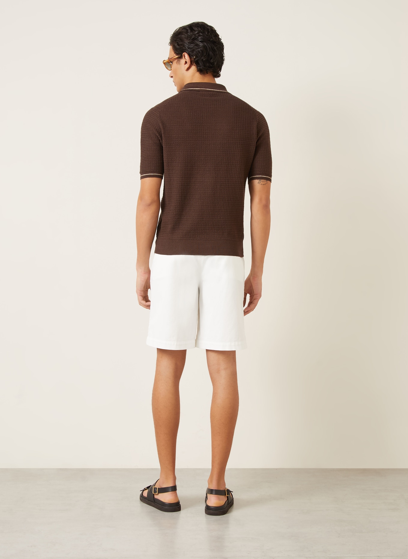 FIORONI Gebreid overhemd met extra slanke pasvorm en linnen: MARRON FONCÉ