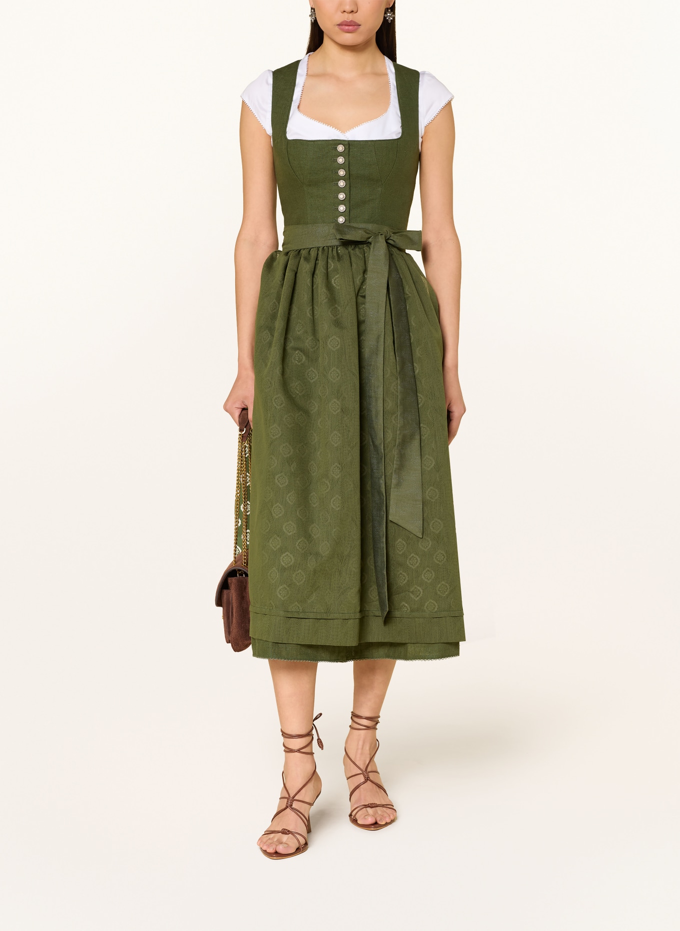 SPORTALM Dirndl RIEDHOF im Materialmix: DUNKELGRÜN / WEISS