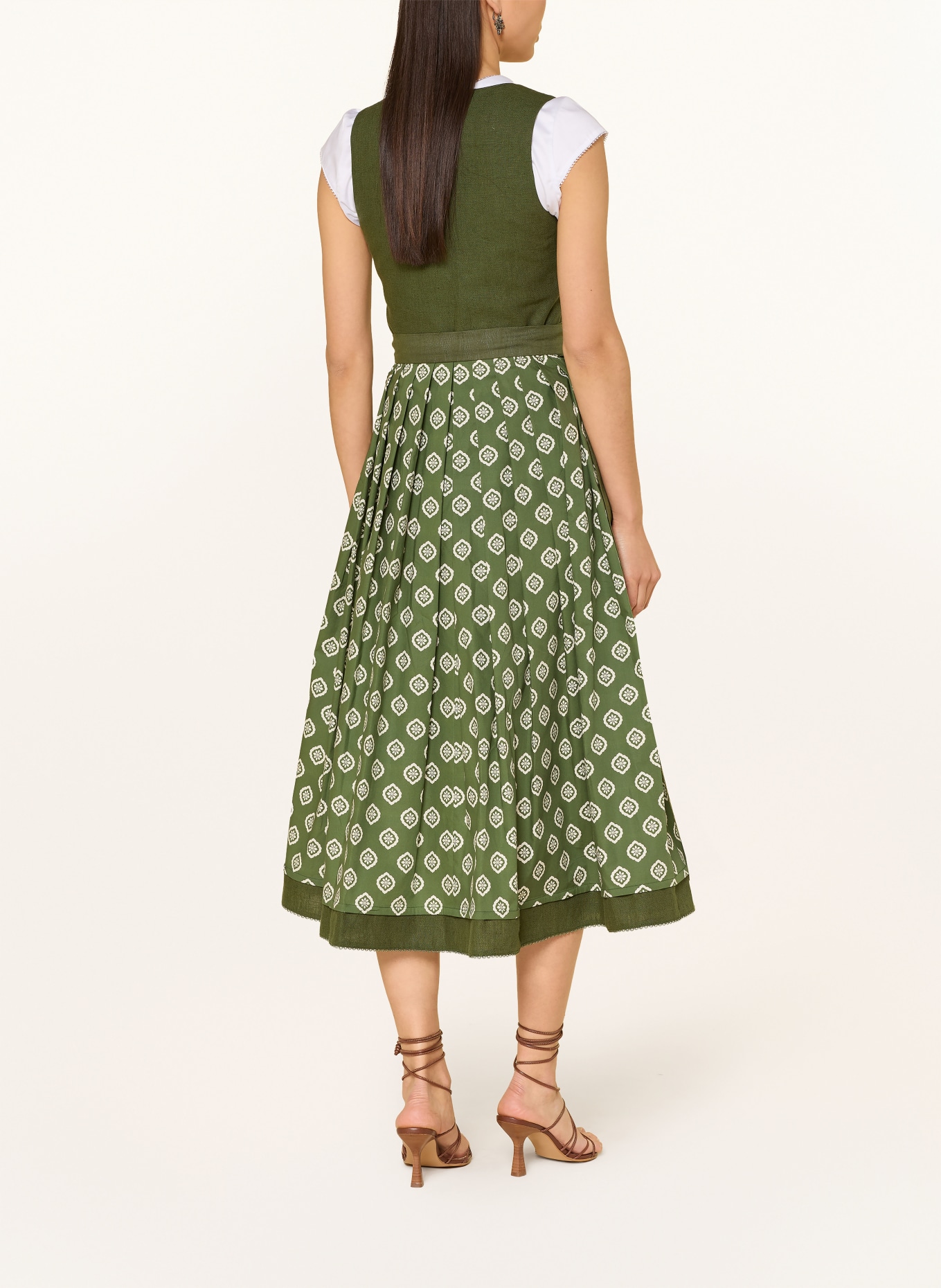 SPORTALM Dirndl RIEDHOF im Materialmix: DUNKELGRÜN / WEISS