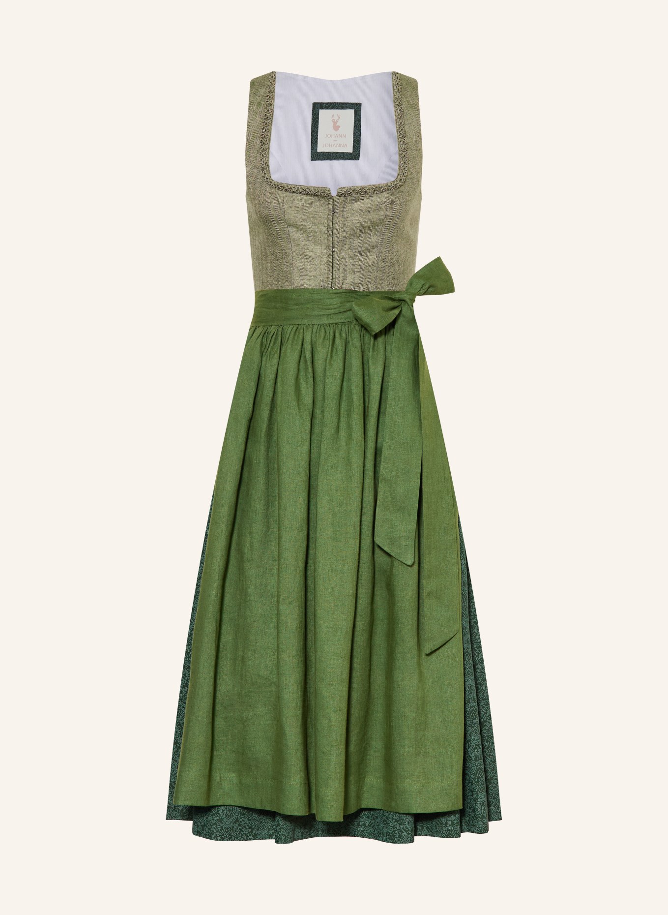 Johann & Johanna Dirndl im Materialmix: DUNKELGRÜN / GRÜN / WEISS