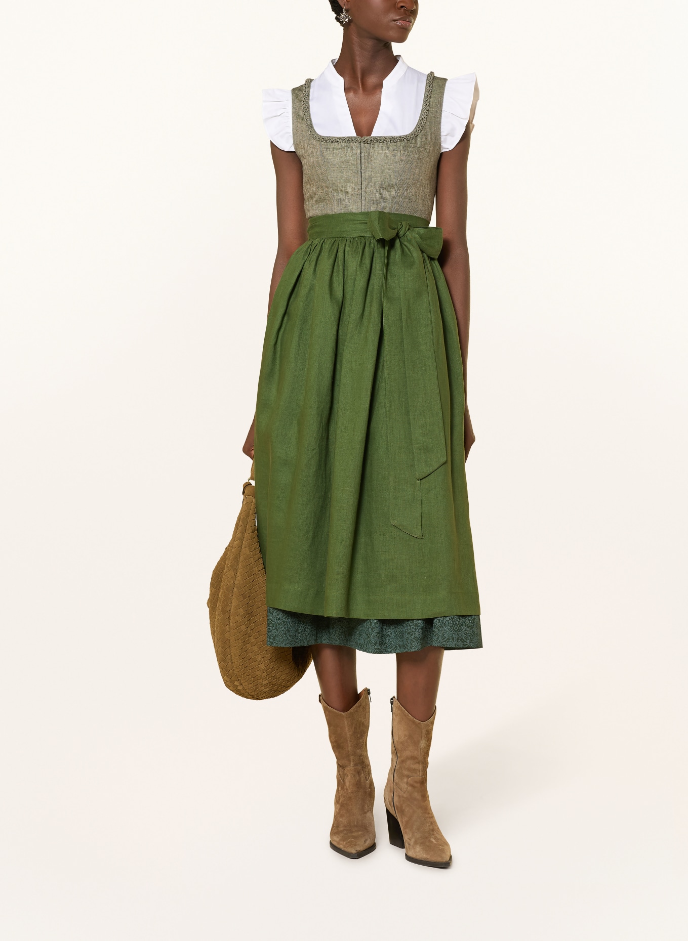 Johann & Johanna Dirndl im Materialmix: DUNKELGRÜN / GRÜN / WEISS