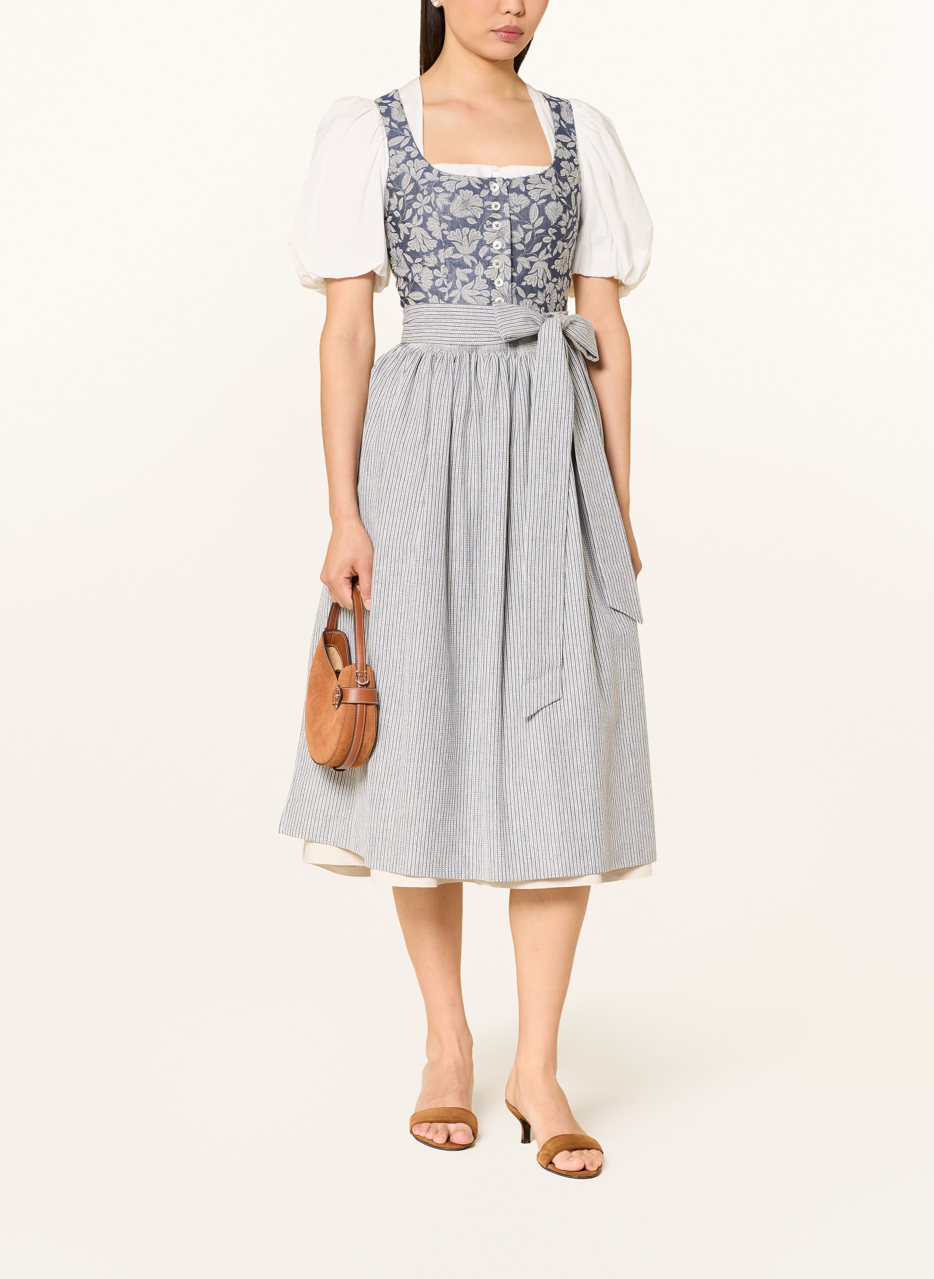 Hammerschmid Dirndl KOFLERSEE im Materialmix: HELLBLAU / BEIGE