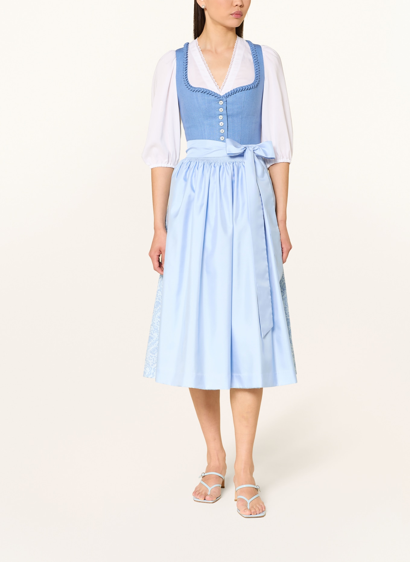 Hammerschmid Dirndl ROTHSEE aus Leinen: BLAU / HELLBLAU