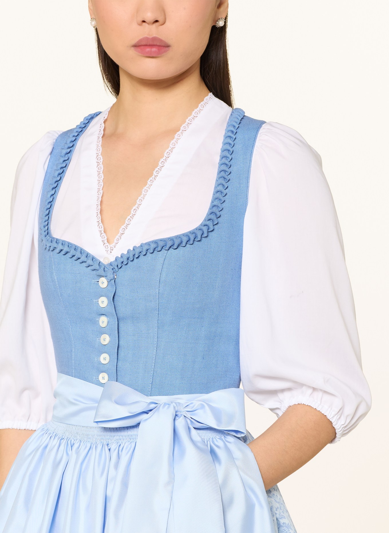 Hammerschmid Dirndl ROTHSEE aus Leinen: BLAU / HELLBLAU
