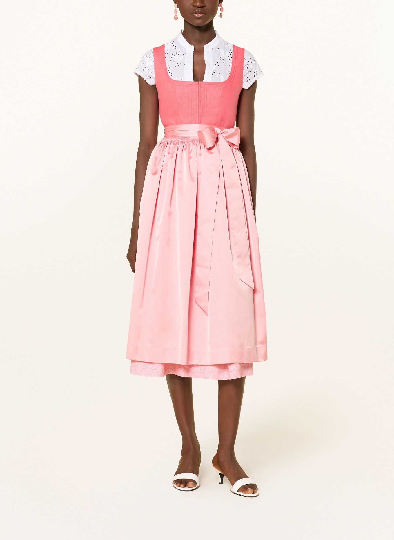 Hammerschmid Linen dirndl in a mix of fabrics: SALMON / LIGHT PINK / WHITE