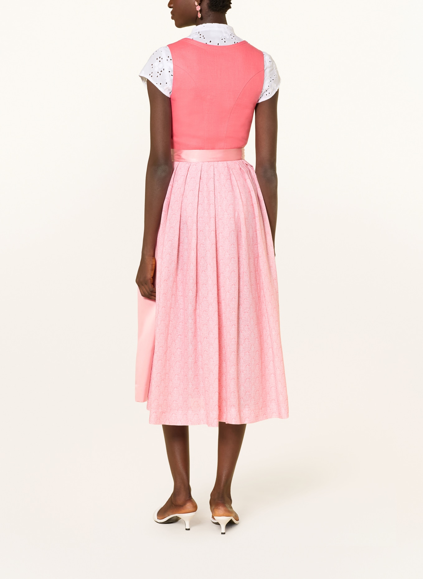 Hammerschmid Linen dirndl in a mix of fabrics: SALMON / LIGHT PINK / WHITE