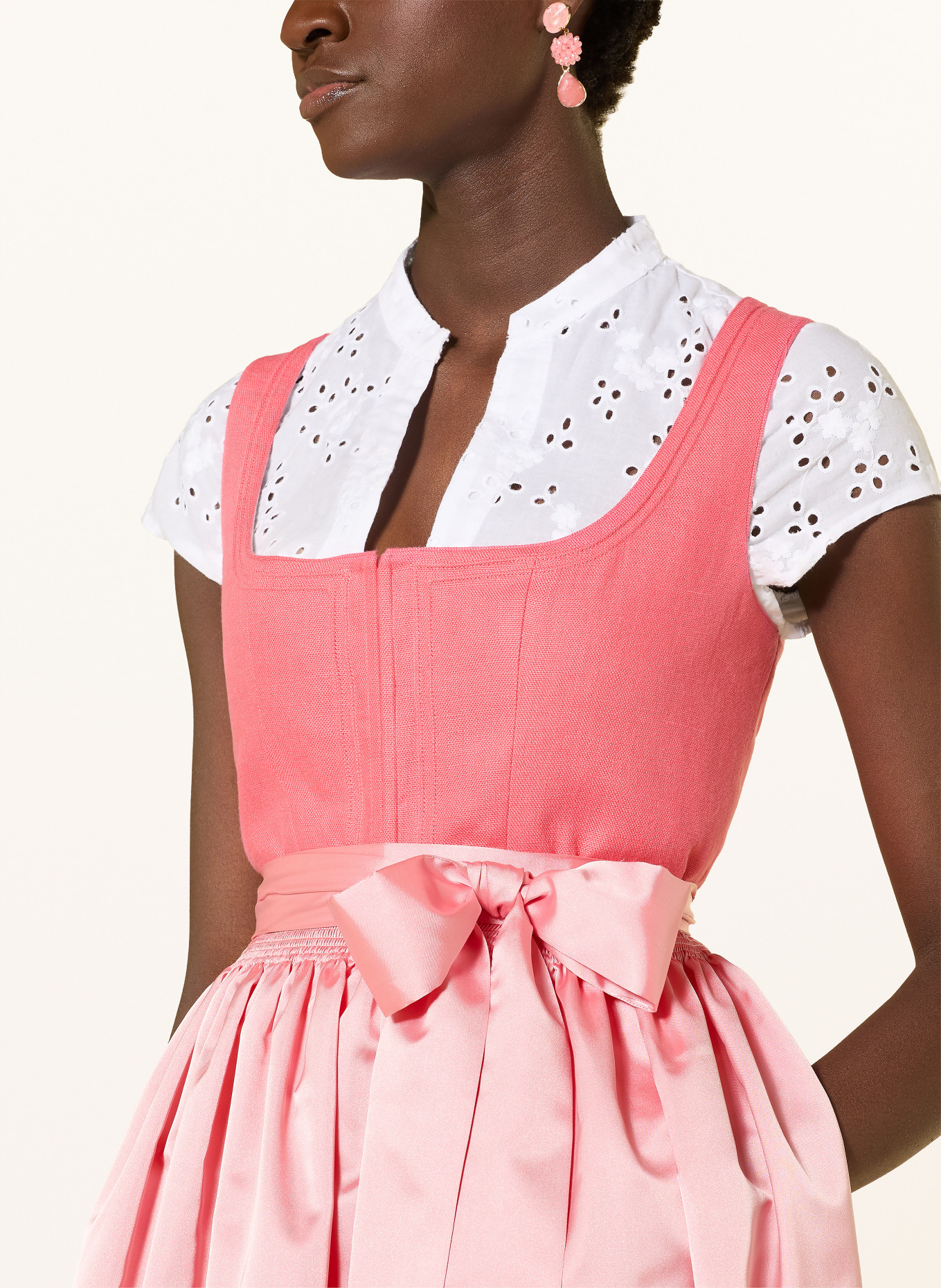 Hammerschmid Linen dirndl in a mix of fabrics: SALMON / LIGHT PINK / WHITE