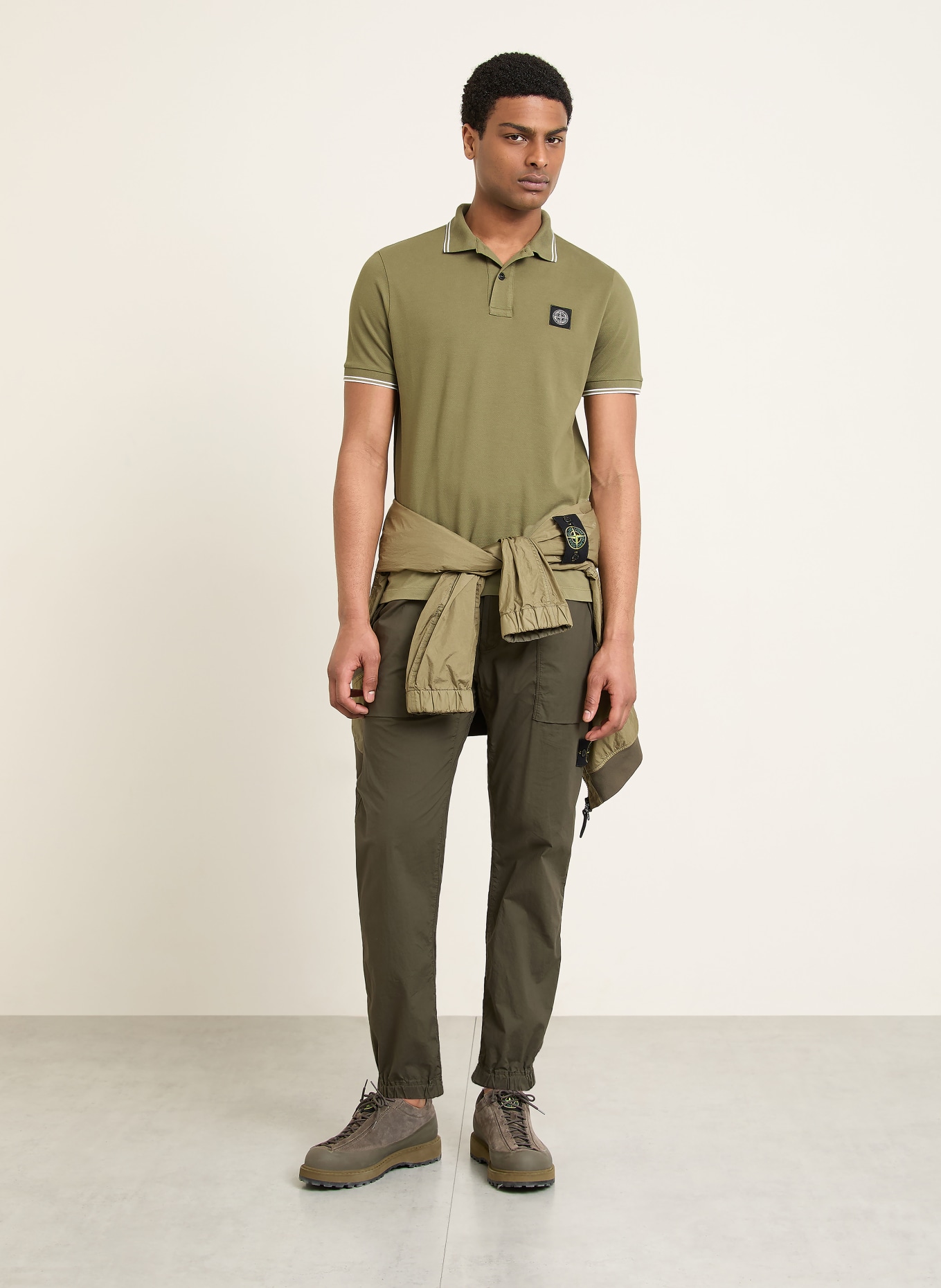 STONE ISLAND Piqué-Poloshirt: OLIV / WEISS / SCHWARZ