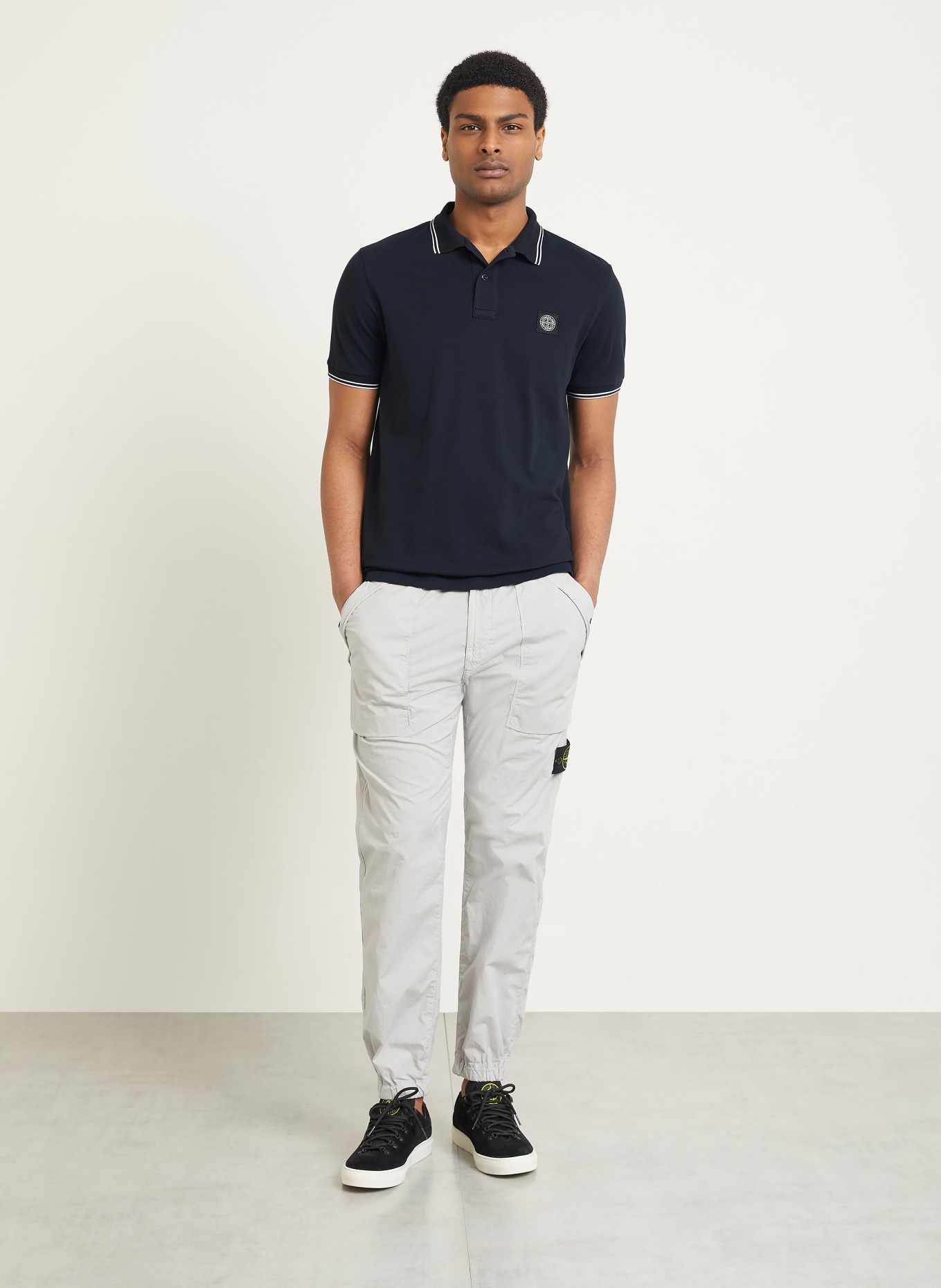 STONE ISLAND Koszulka polo z pikowanym wzorem: GRANATOWY