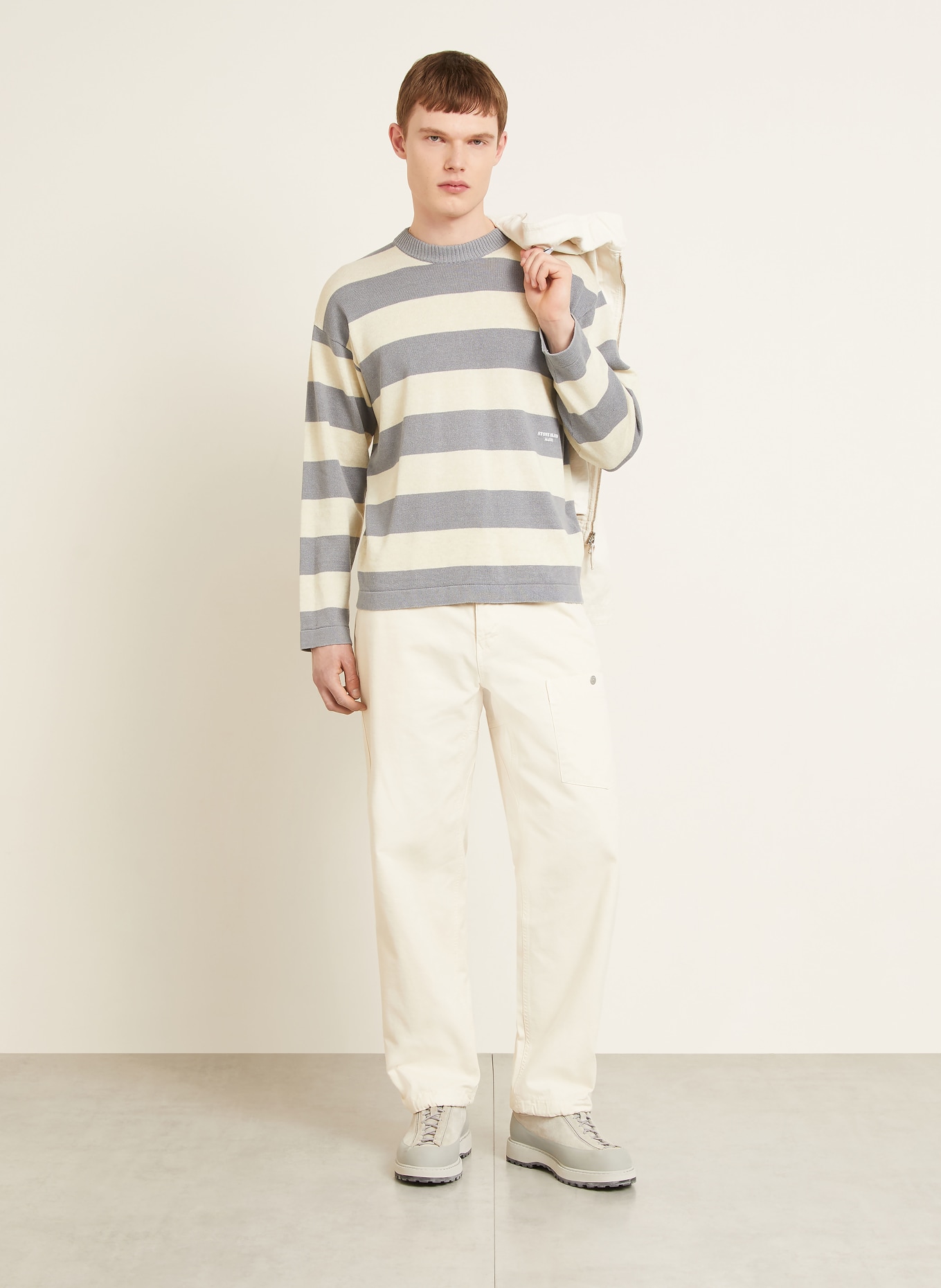 STONE ISLAND Trui met linnen: CRÈME / BLAUWGRIJS