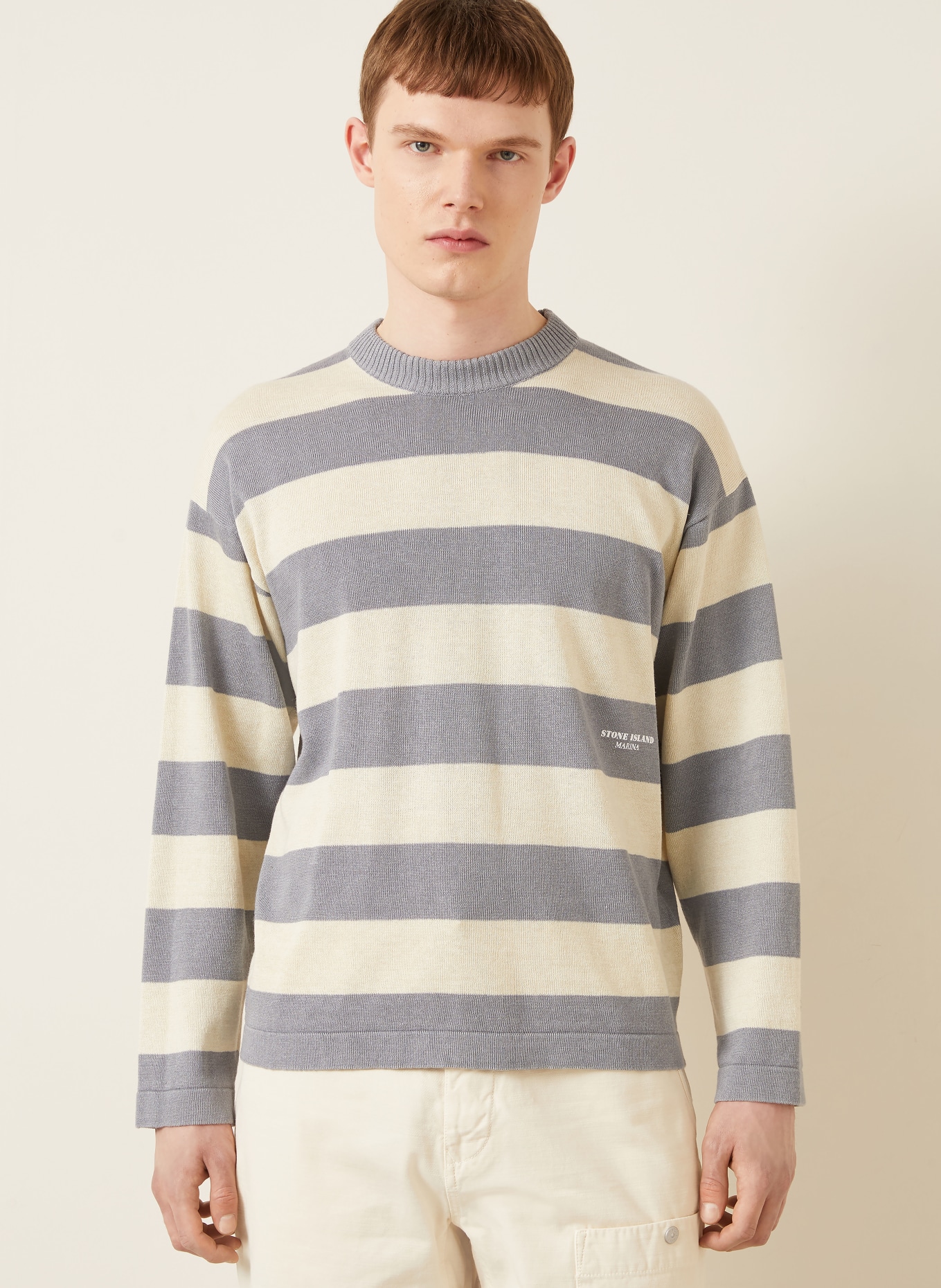 STONE ISLAND Trui met linnen: CRÈME / BLAUWGRIJS