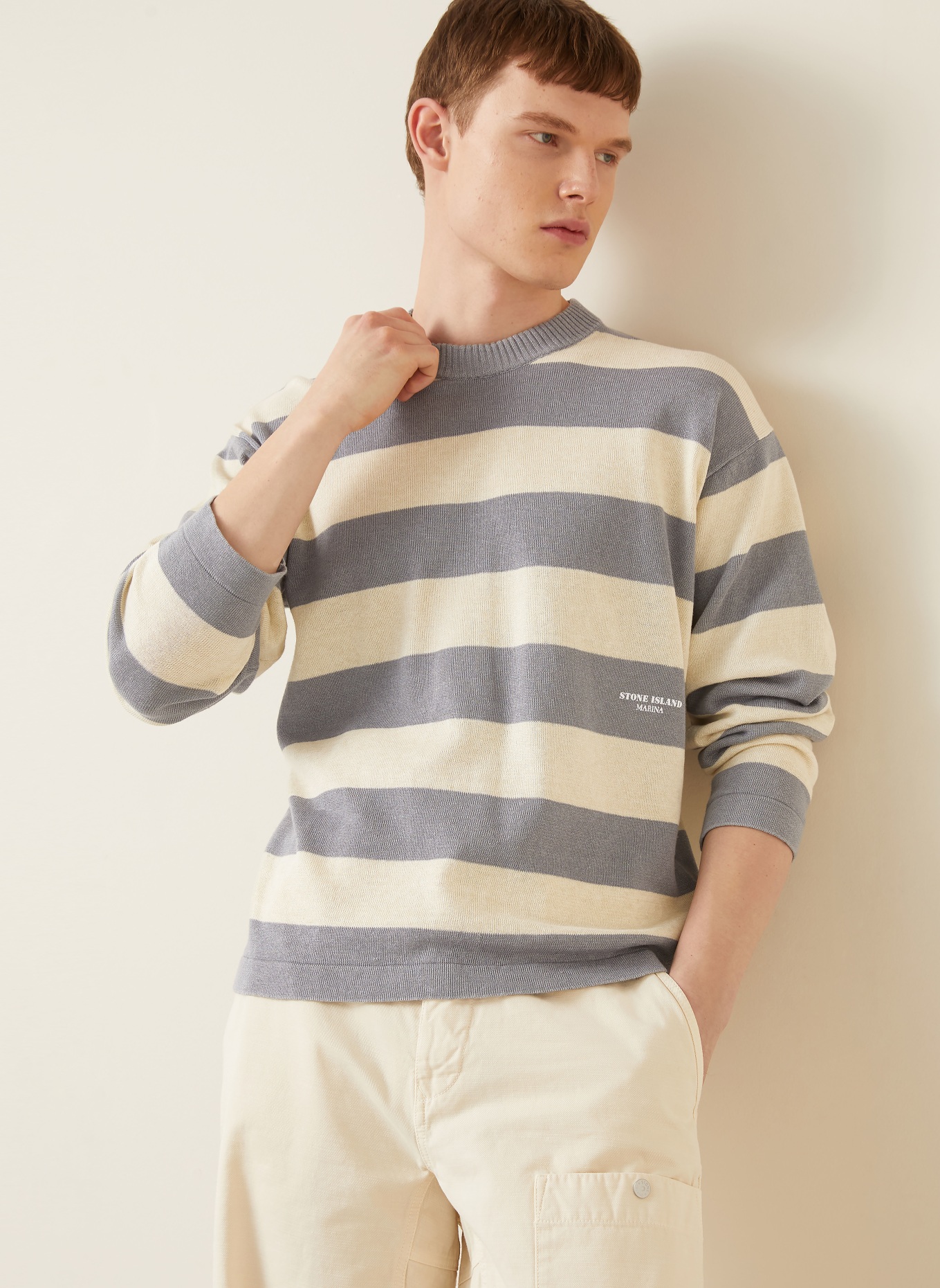 STONE ISLAND Trui met linnen: CRÈME / BLAUWGRIJS