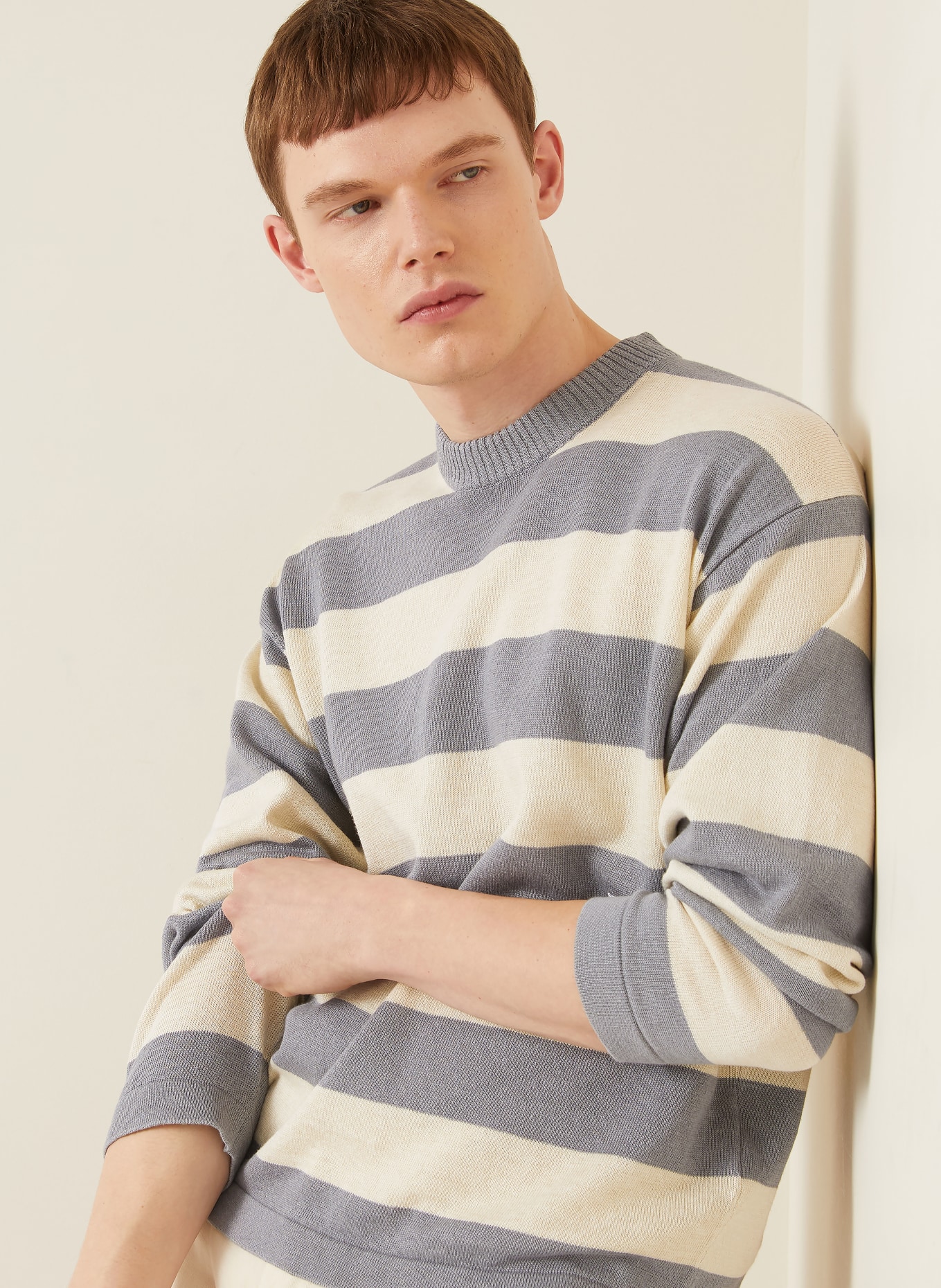 STONE ISLAND Trui met linnen: CRÈME / BLAUWGRIJS