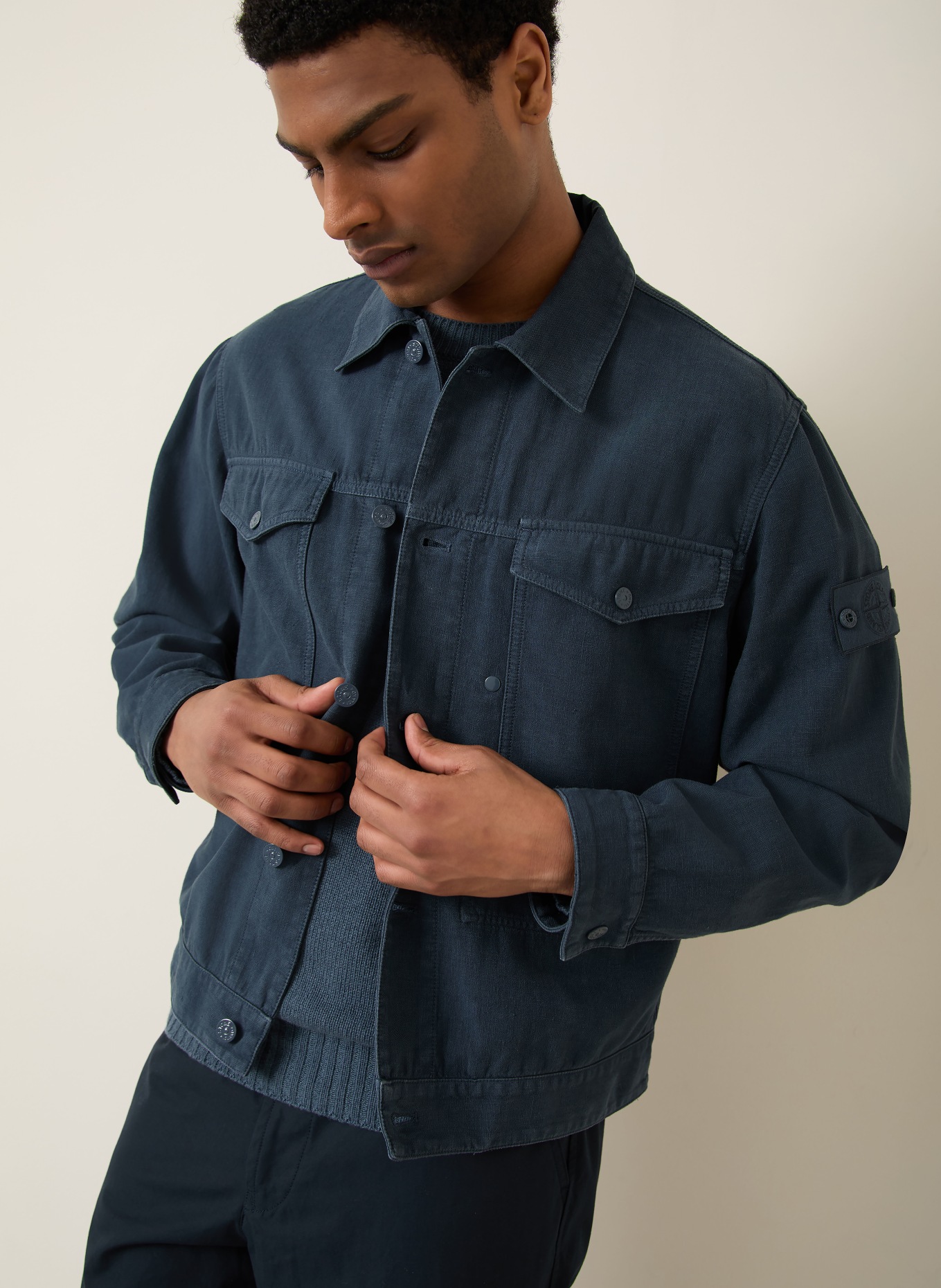 STONE ISLAND Survêtement avec lin: BLEU