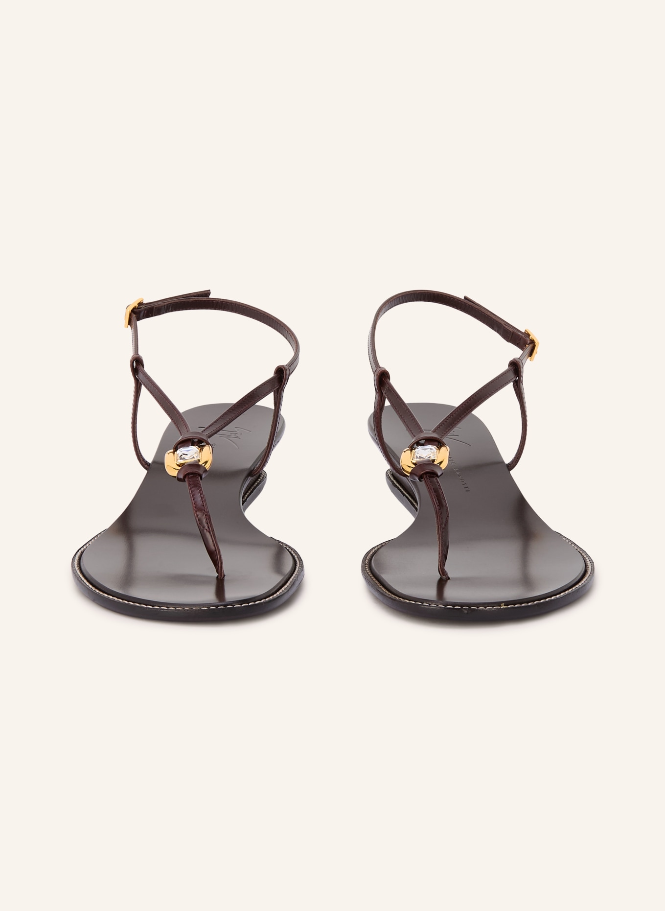 GIUSEPPE ZANOTTI DESIGN AMHELIA Toe Separators with Gemstones: DARK BROWN / GOLD